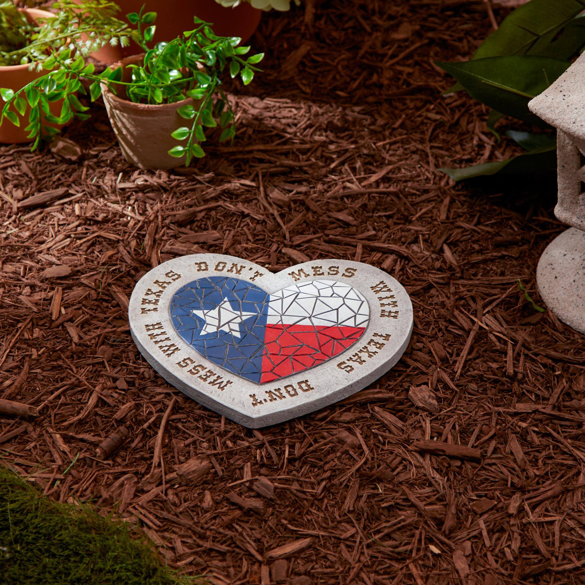 10" Don't Mess With Texas Heart Flag Cement Stepping Stone