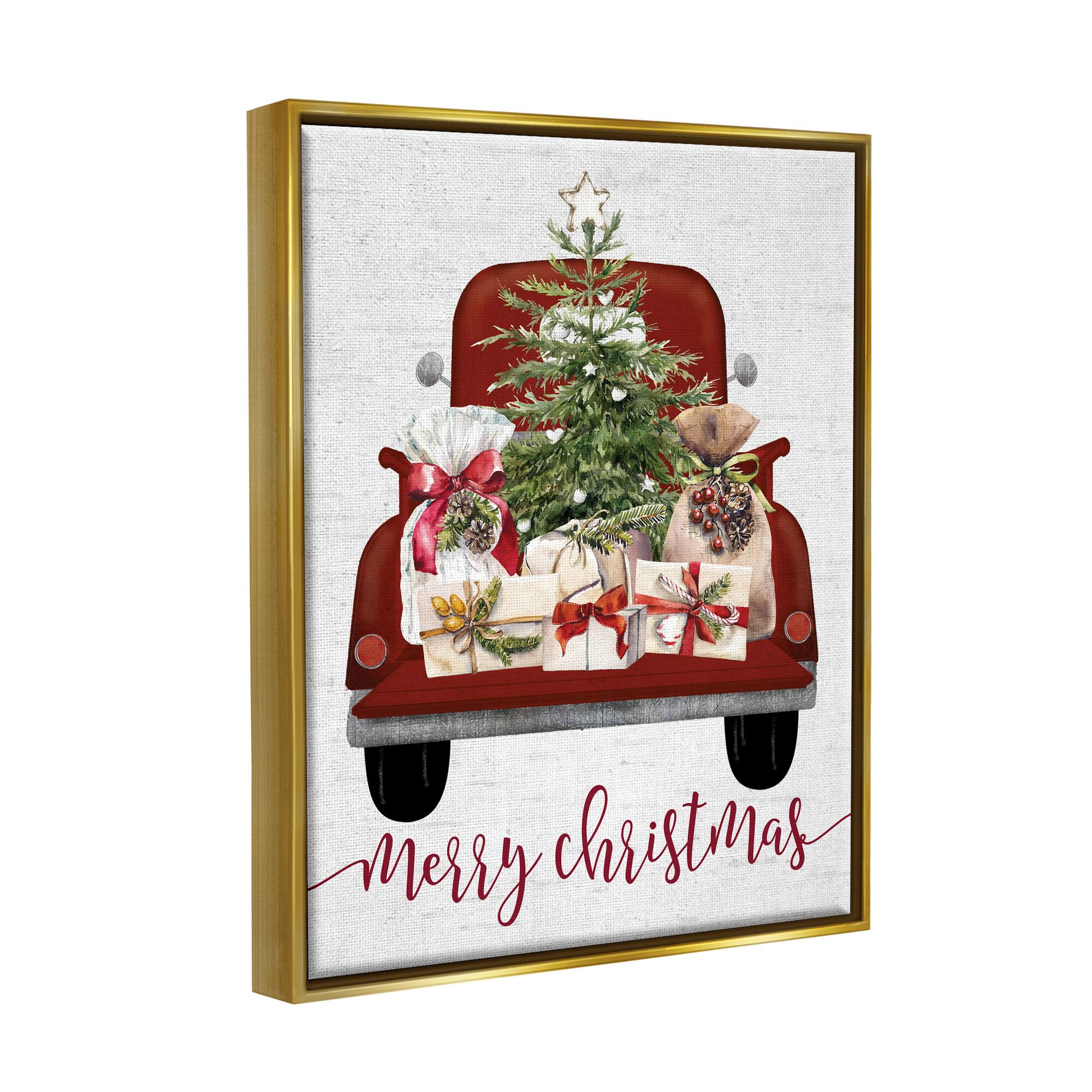 Stupell Industries Merry Christmas Holiday Presents Framed Floater Canvas Wall Art