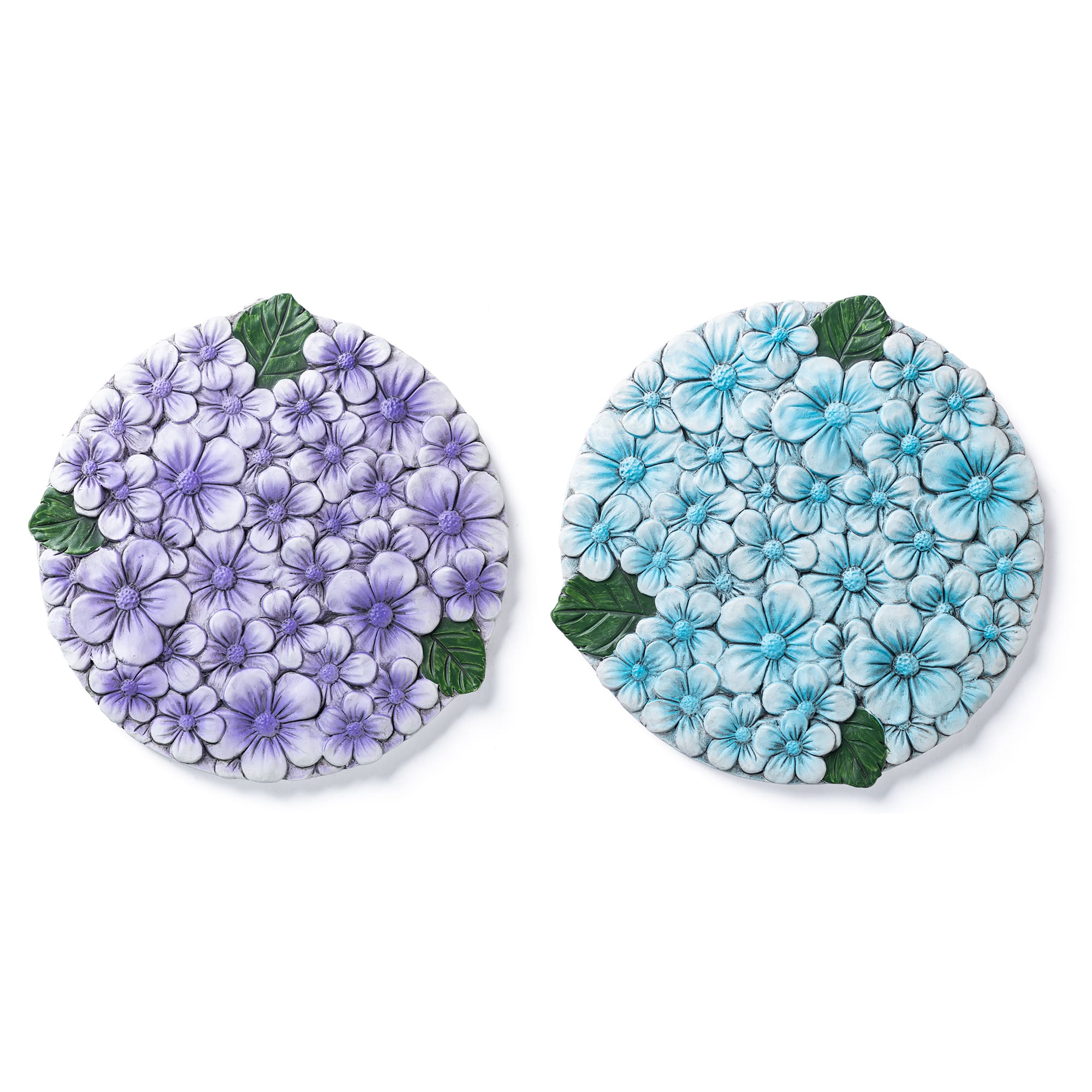 Glitzhome® 10" Set of 2 Cement Blue and Purple Hydrangea Textured Stepping Stones