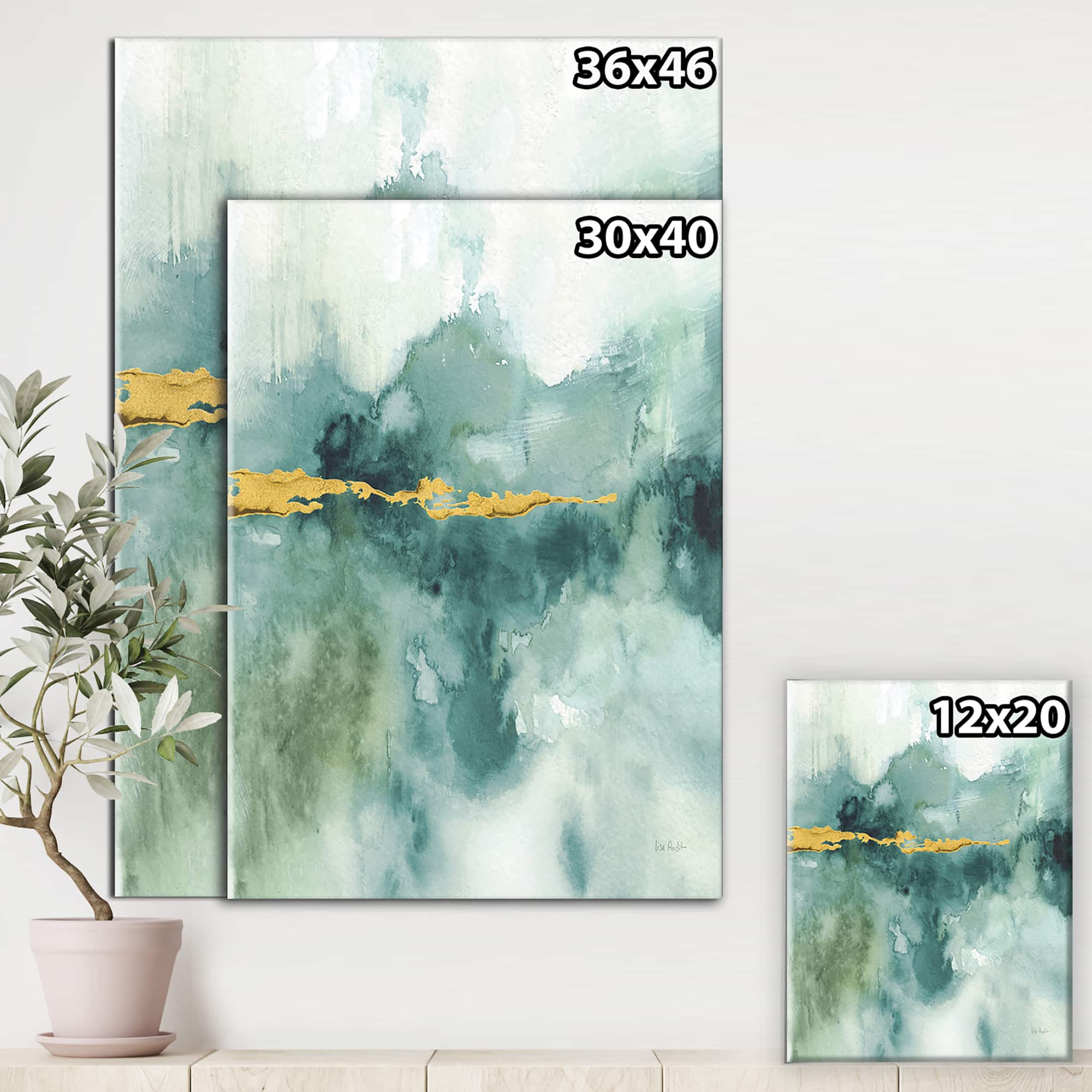 Designart - Blue Watercolor Impression with Gold - Traditional Canvas Art