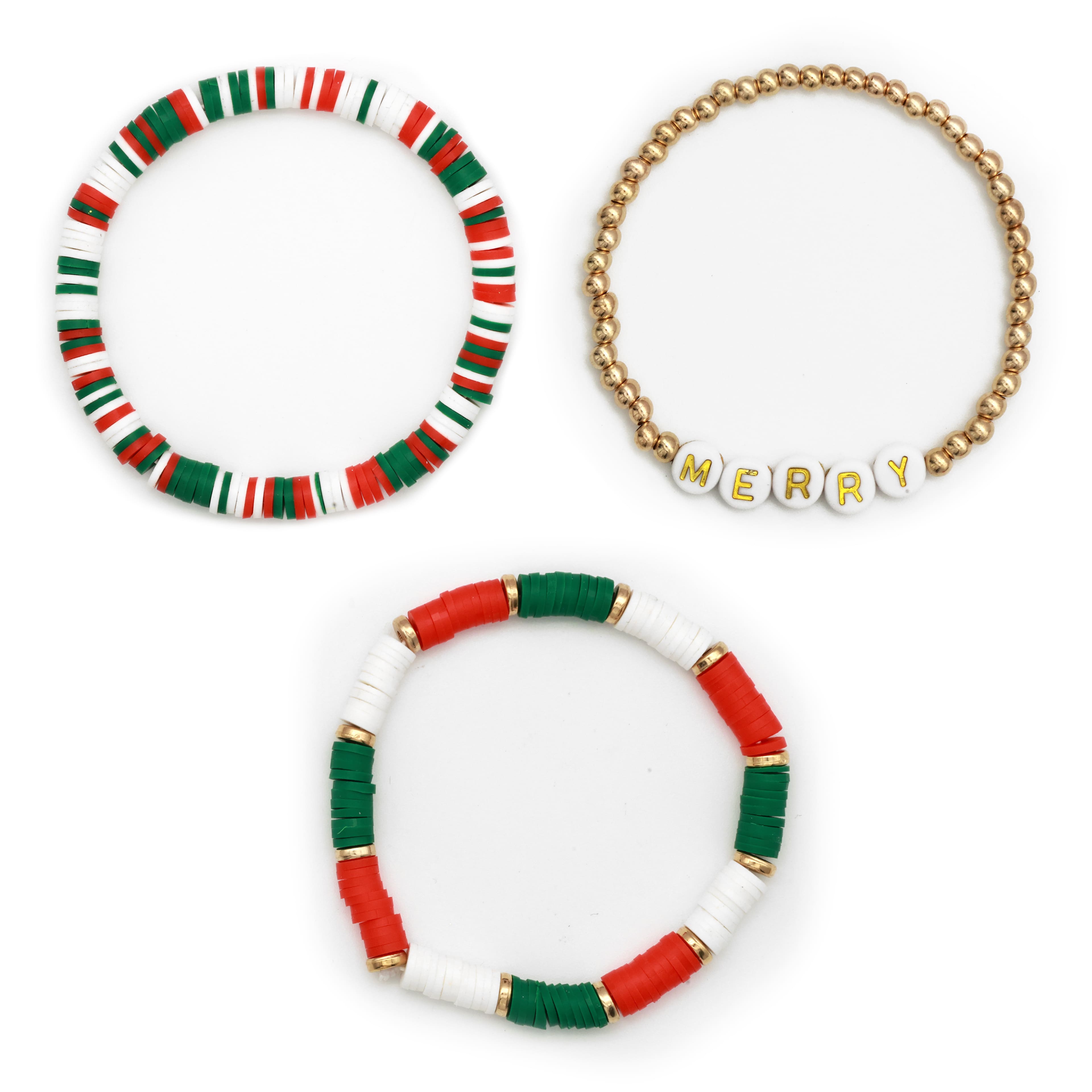 Red, White &#x26; Green Merry Christmas Beaded Bracelet Set by Celebrate It&#x2122;