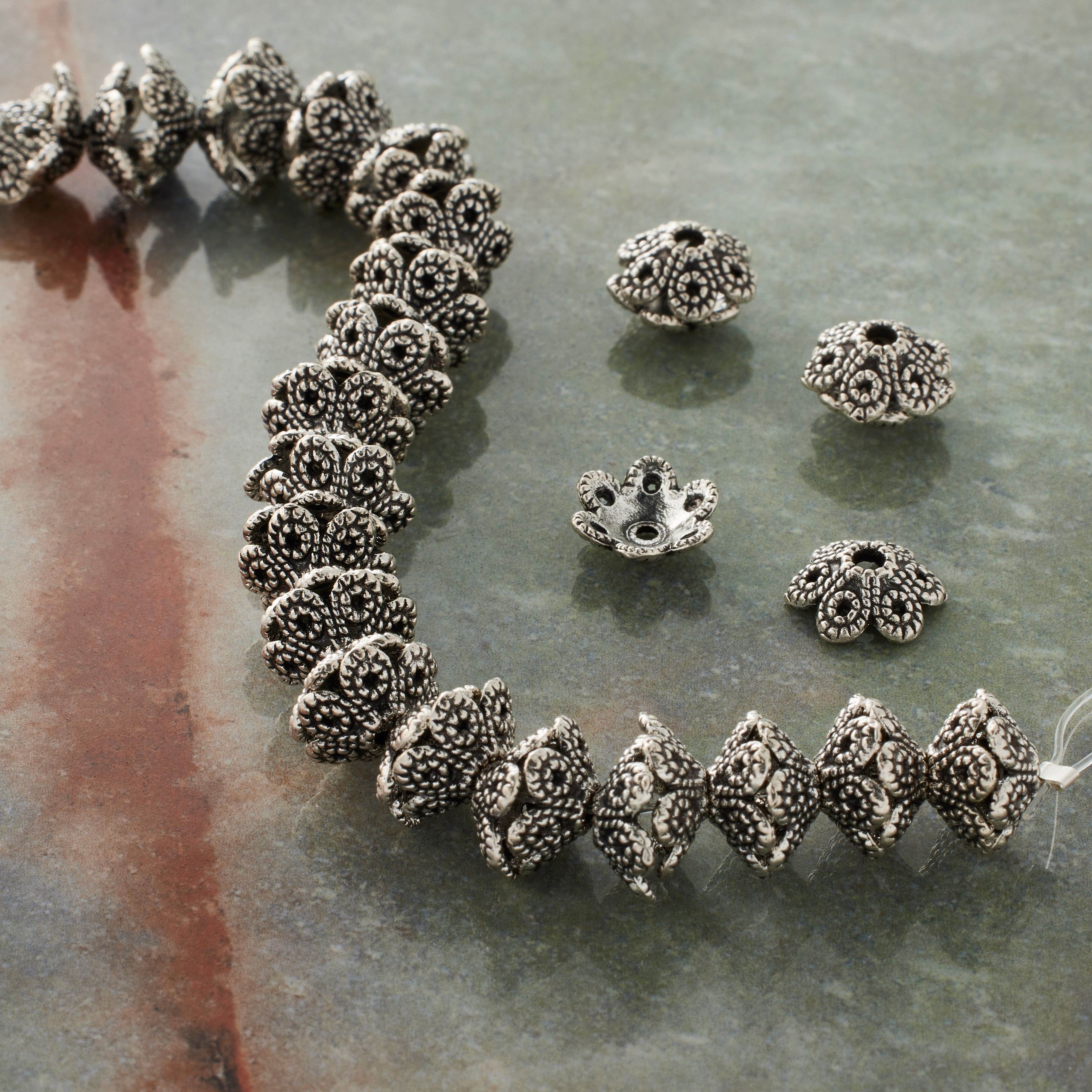 Silver Metal Flower Cap Beads, 10mm by Bead Landing™