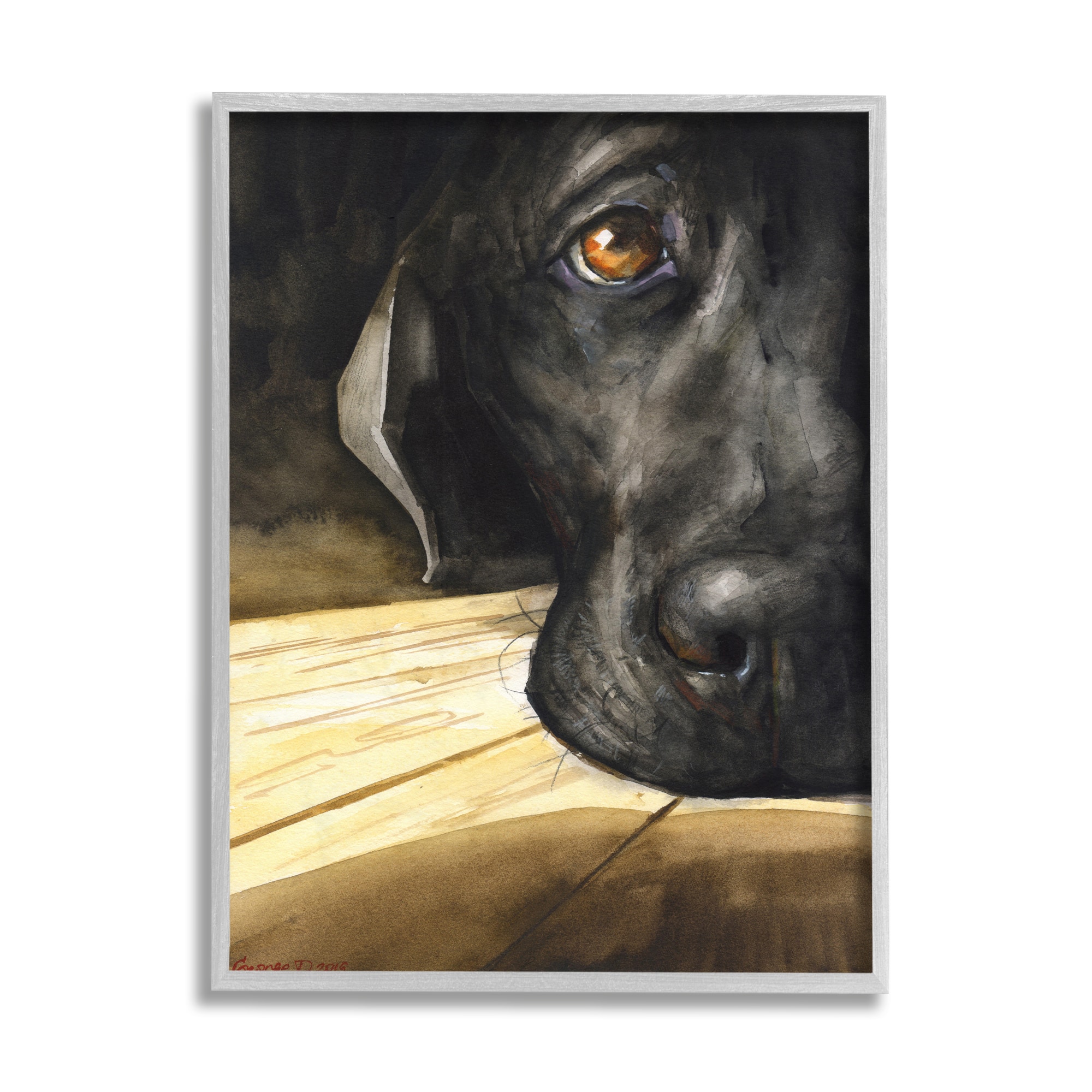 Stupell Industries Labrador Resting Pet Dog Portrait Brown Black Framed  Wall Art