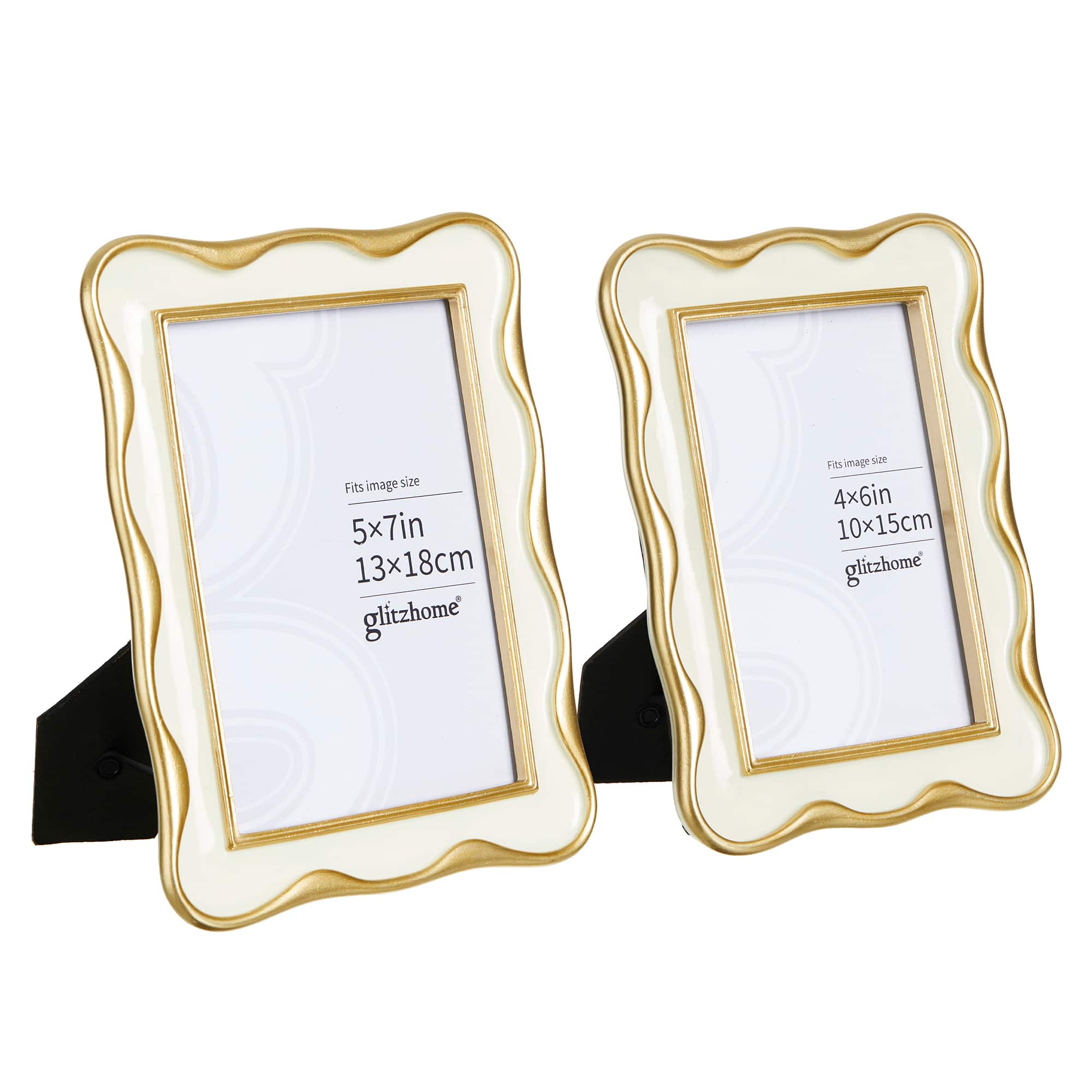 Glitzhome® Vintage White with Gold Wavy Edge Tabletop Picture Frame Set