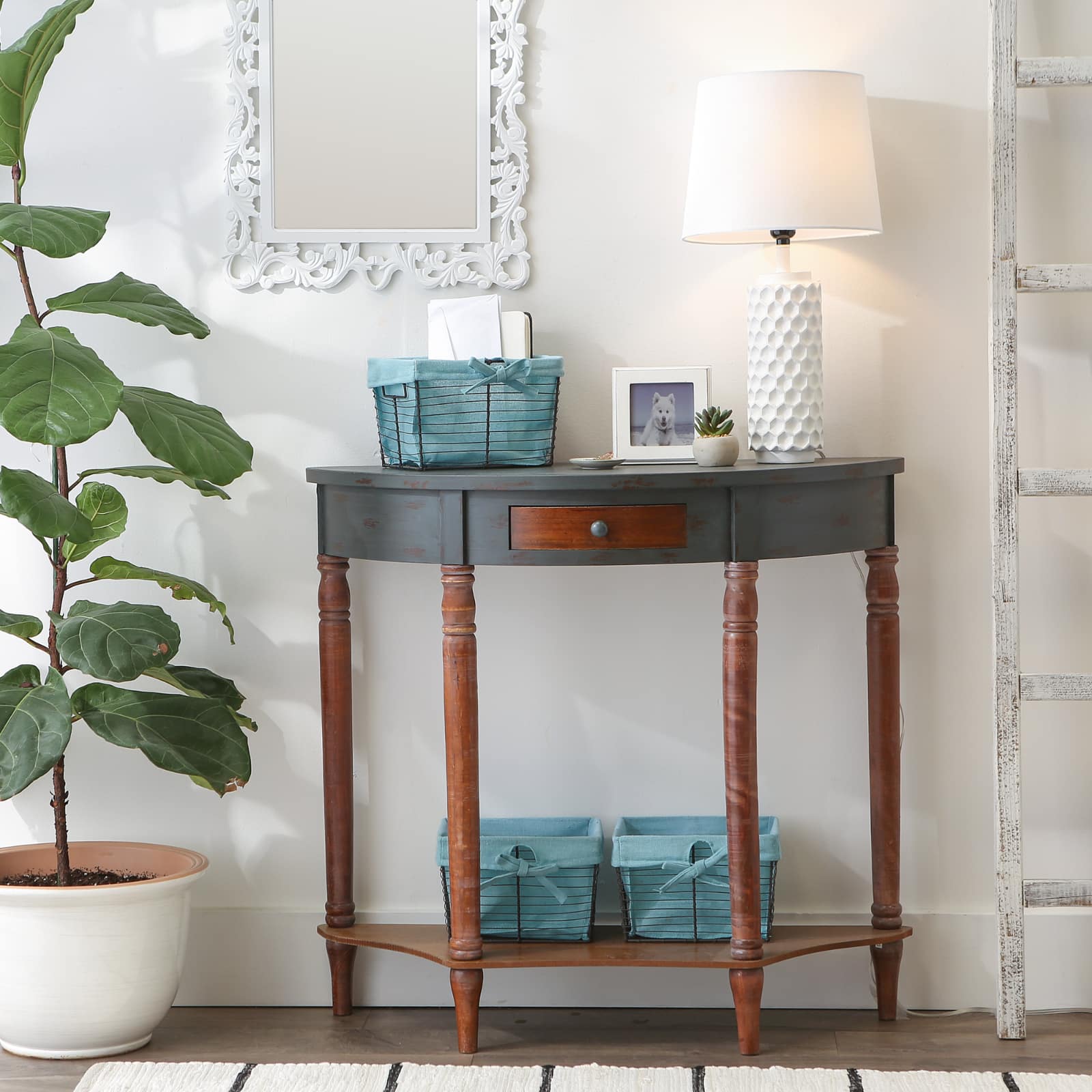 DII® Small Vintage Gray Chicken Wire Basket with Aqua Liner, 3ct.