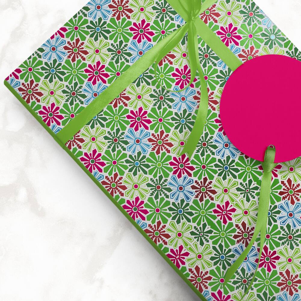 JAM Paper Holiday Snowflake Flowers Gift Wrap