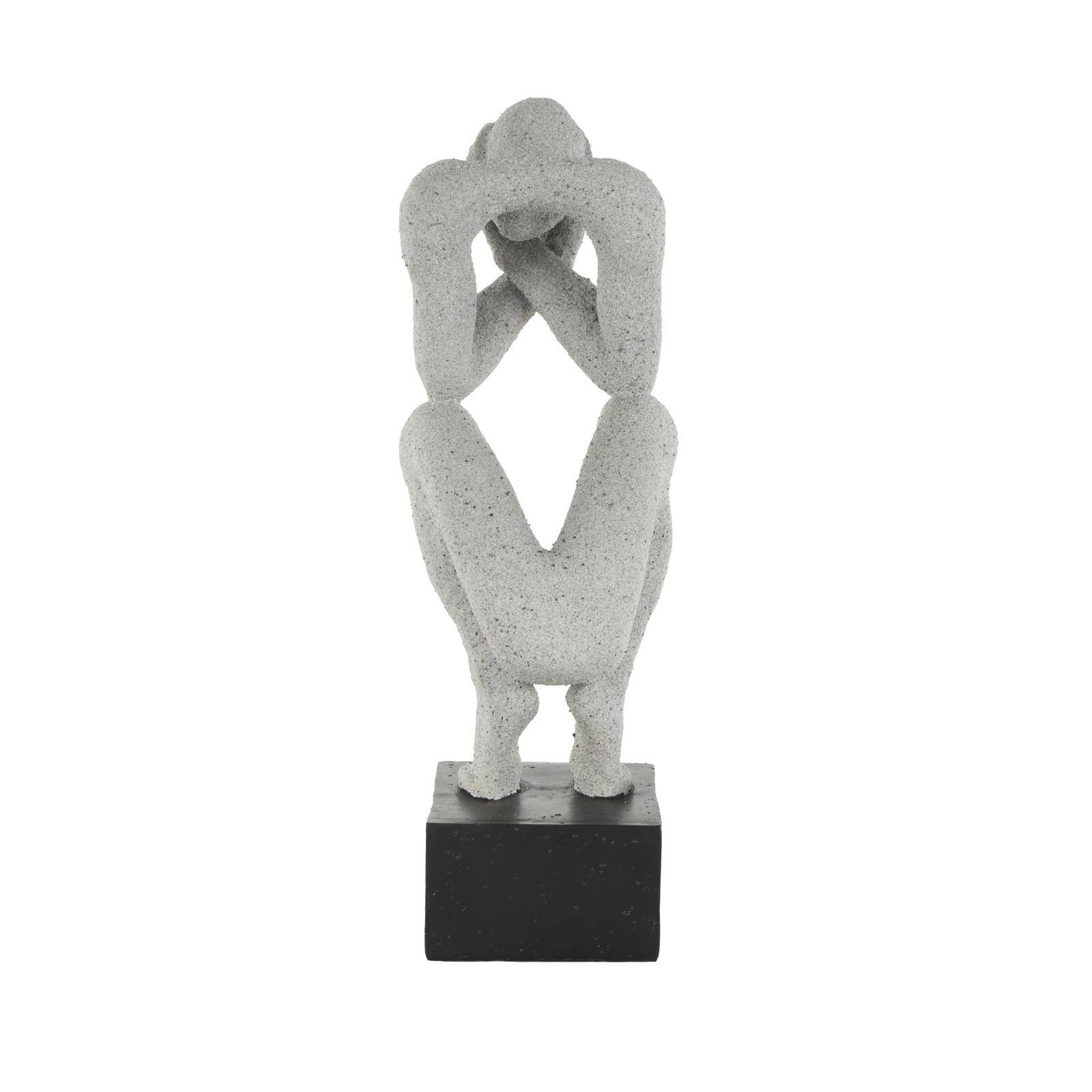 18.75" Gray Crouching Sculpture with Black Square Base