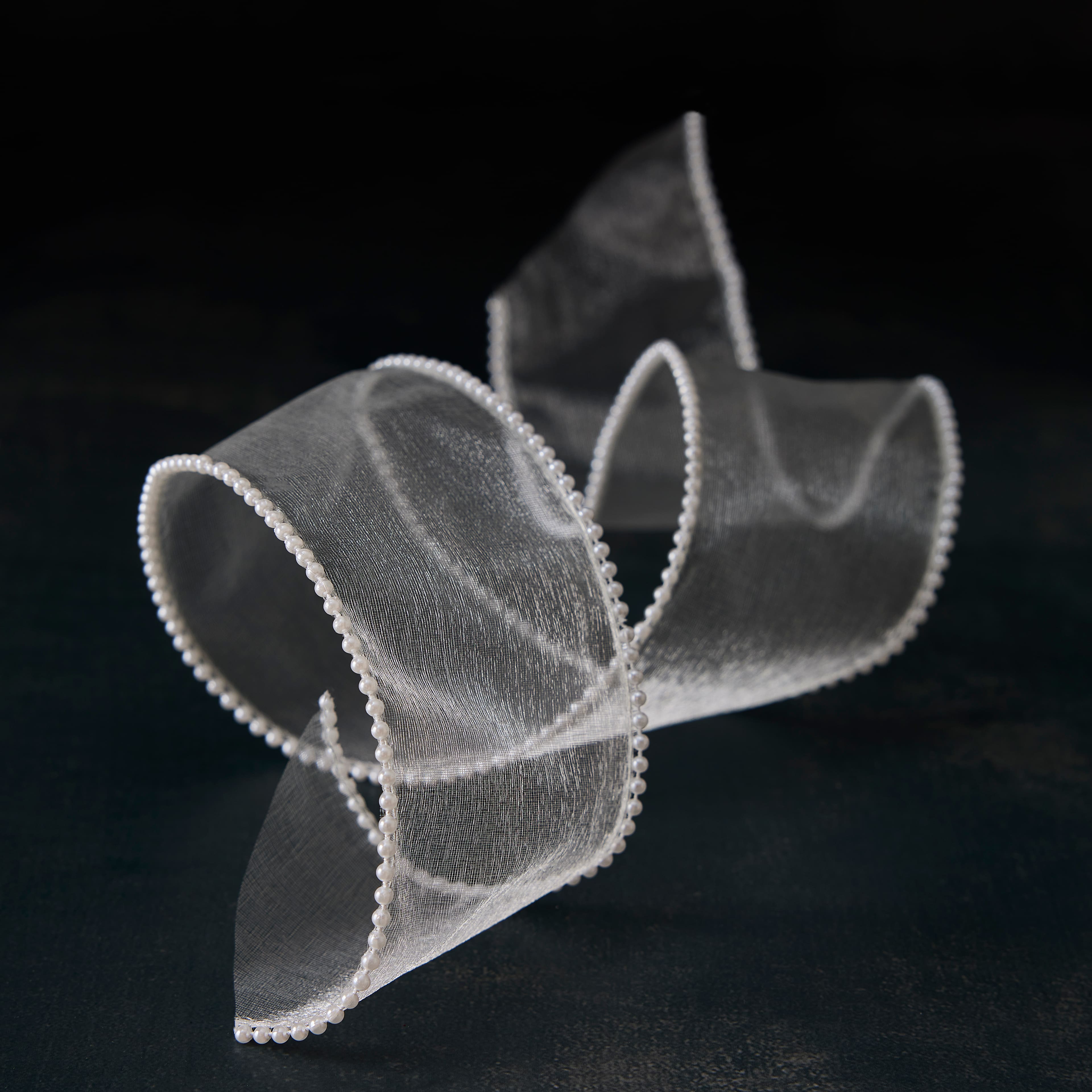 2.5&#x22; x 3yd. Sheer Wired Pearl Edge Ribbon by Celebrate It&#x2122; Classic