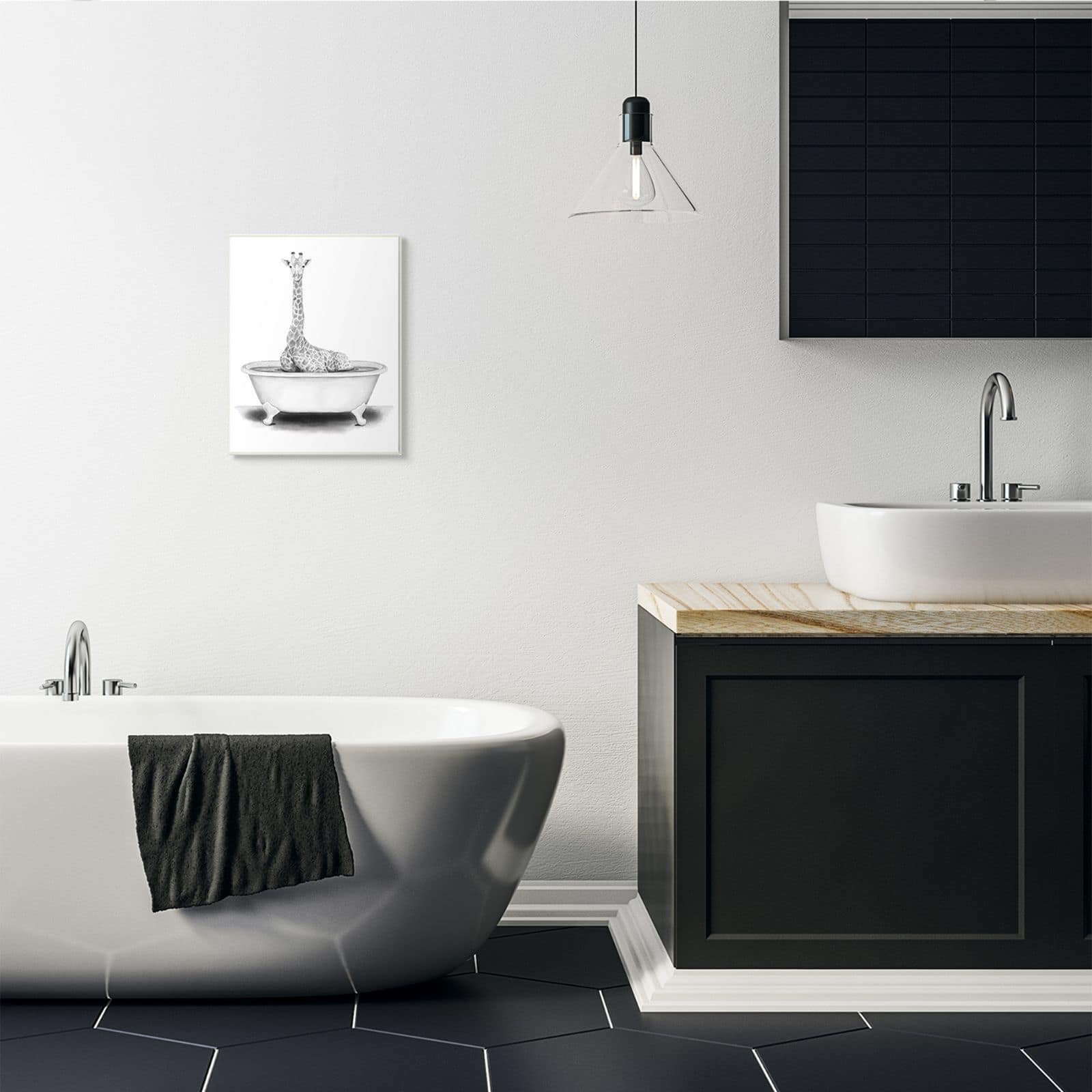 Stupell Industries Black & White Giraffe in a Tub Wall Plaque