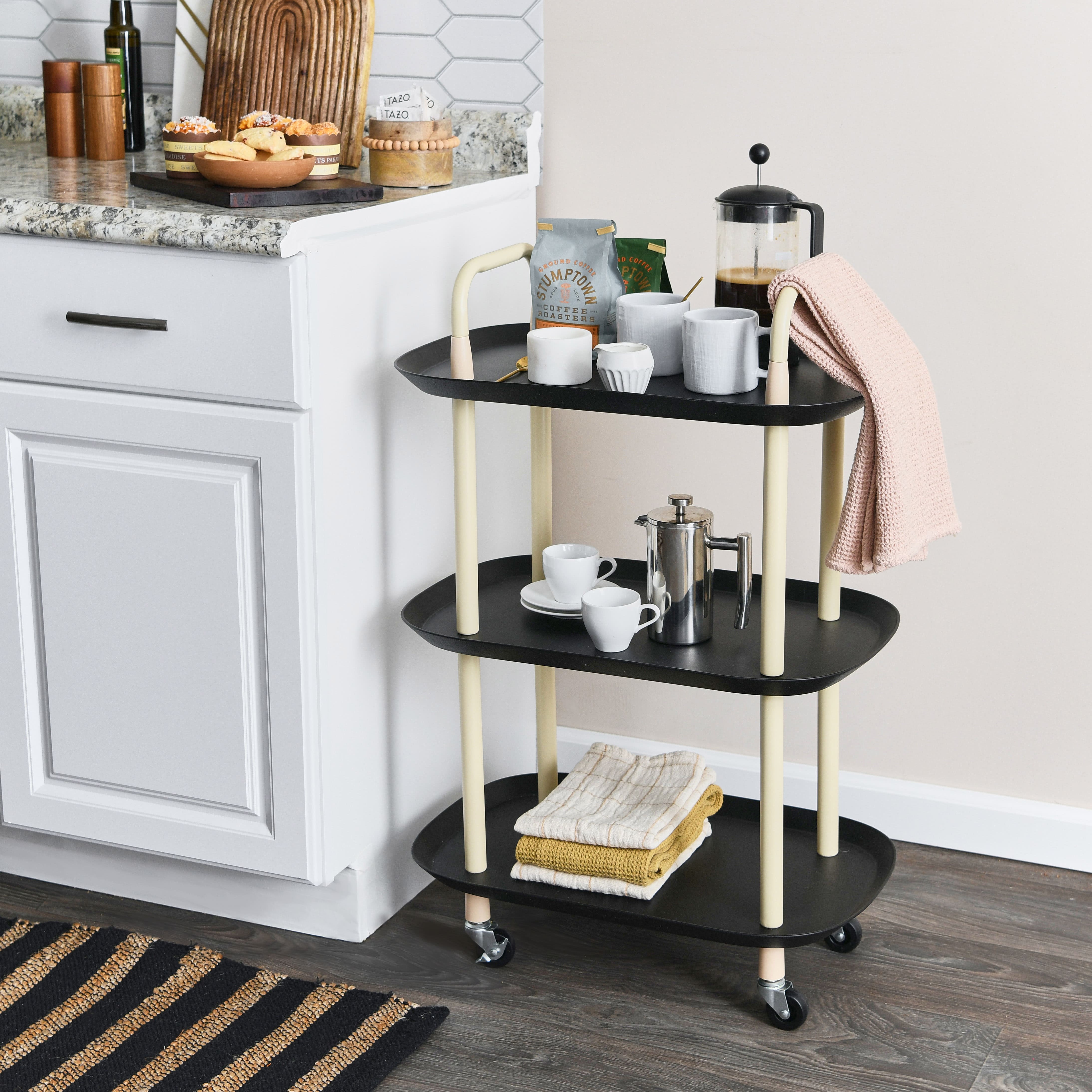 Hello Honey&#xAE; Main + Mesa&#x2122; 3-Tier Modern Plastic and Metal Trolley