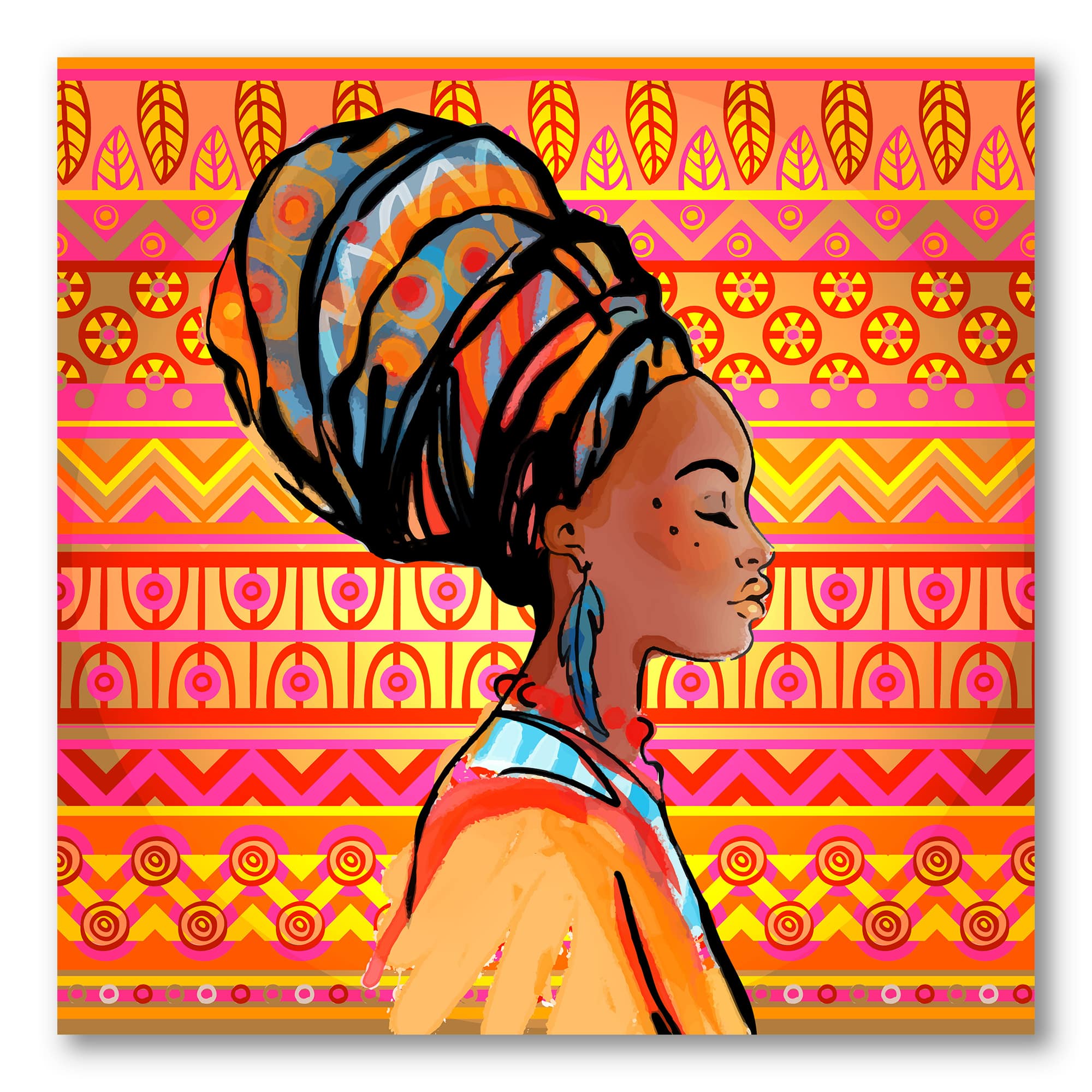 Designart - Portrait of African American Woman With Turban I - Modern Canvas Wall Art Print