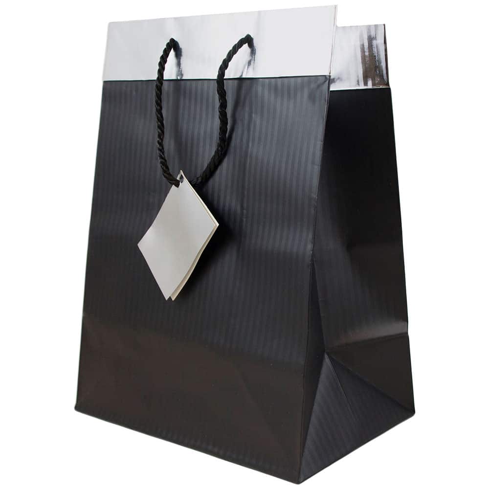 JAM Paper Large Black Pinstripe with Silver Top Gift Bags, 24ct.