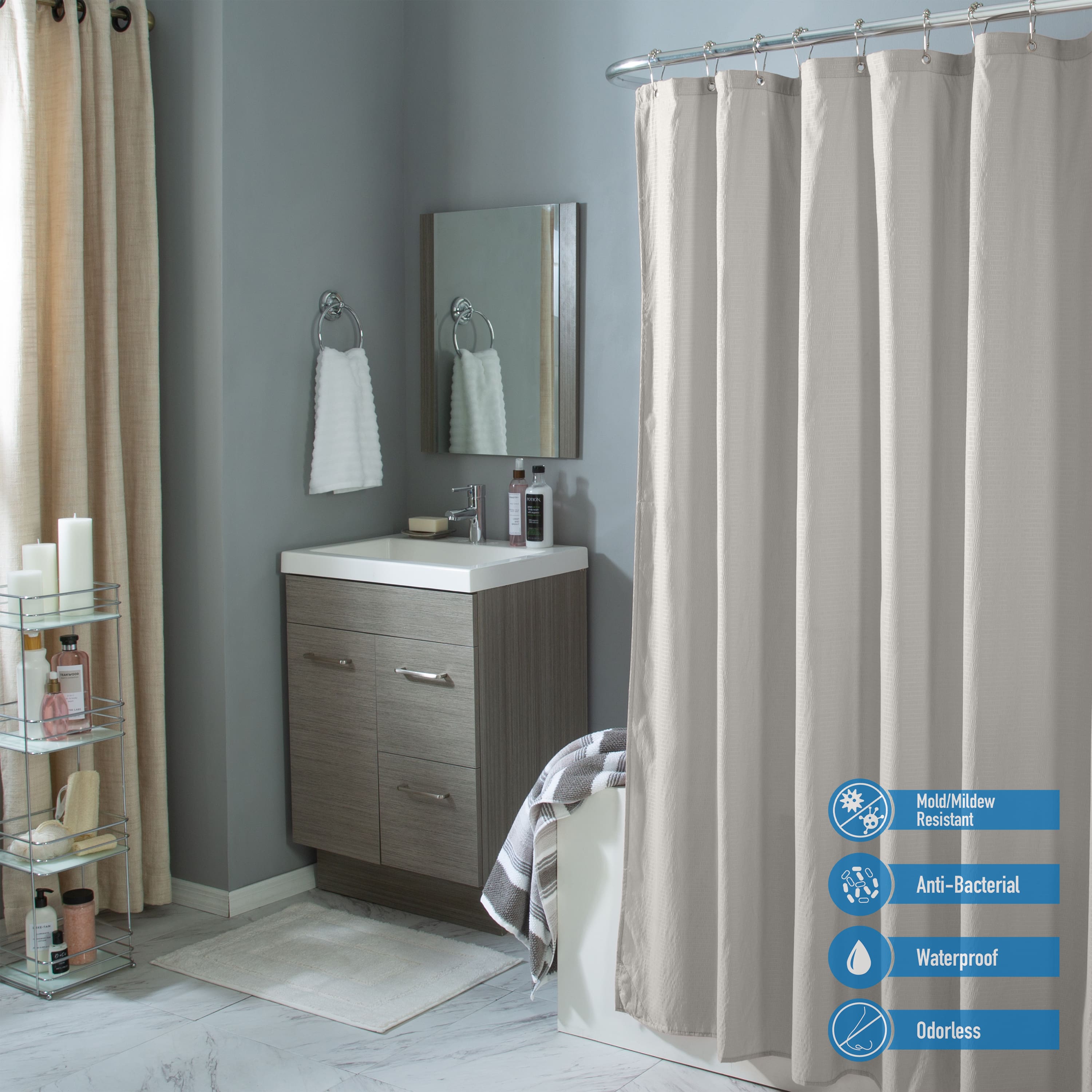 Bath Bliss Microfiber Soft Touch Dash Design Shower Curtain Liner