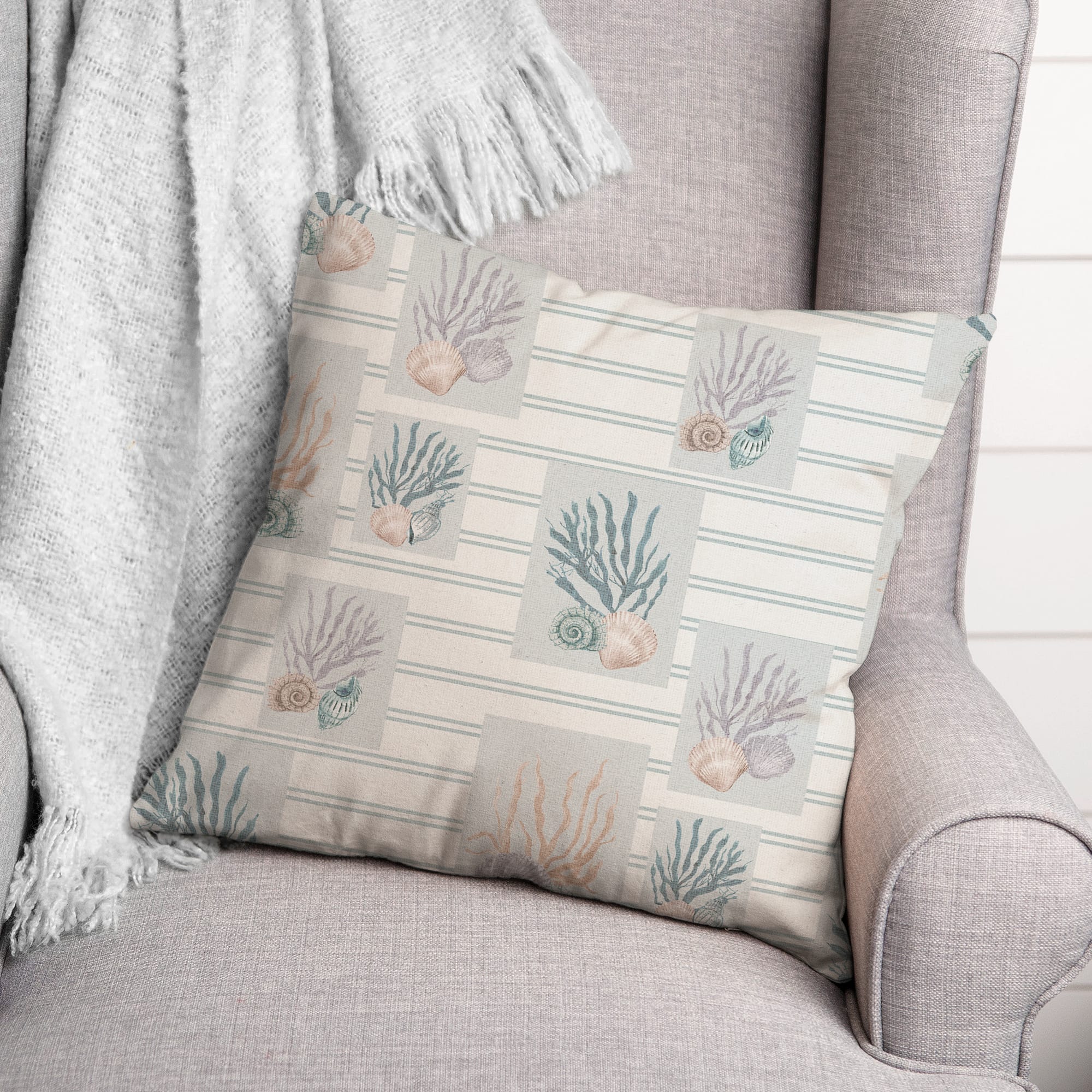 Shell Panels on Stripe Throw Pillow