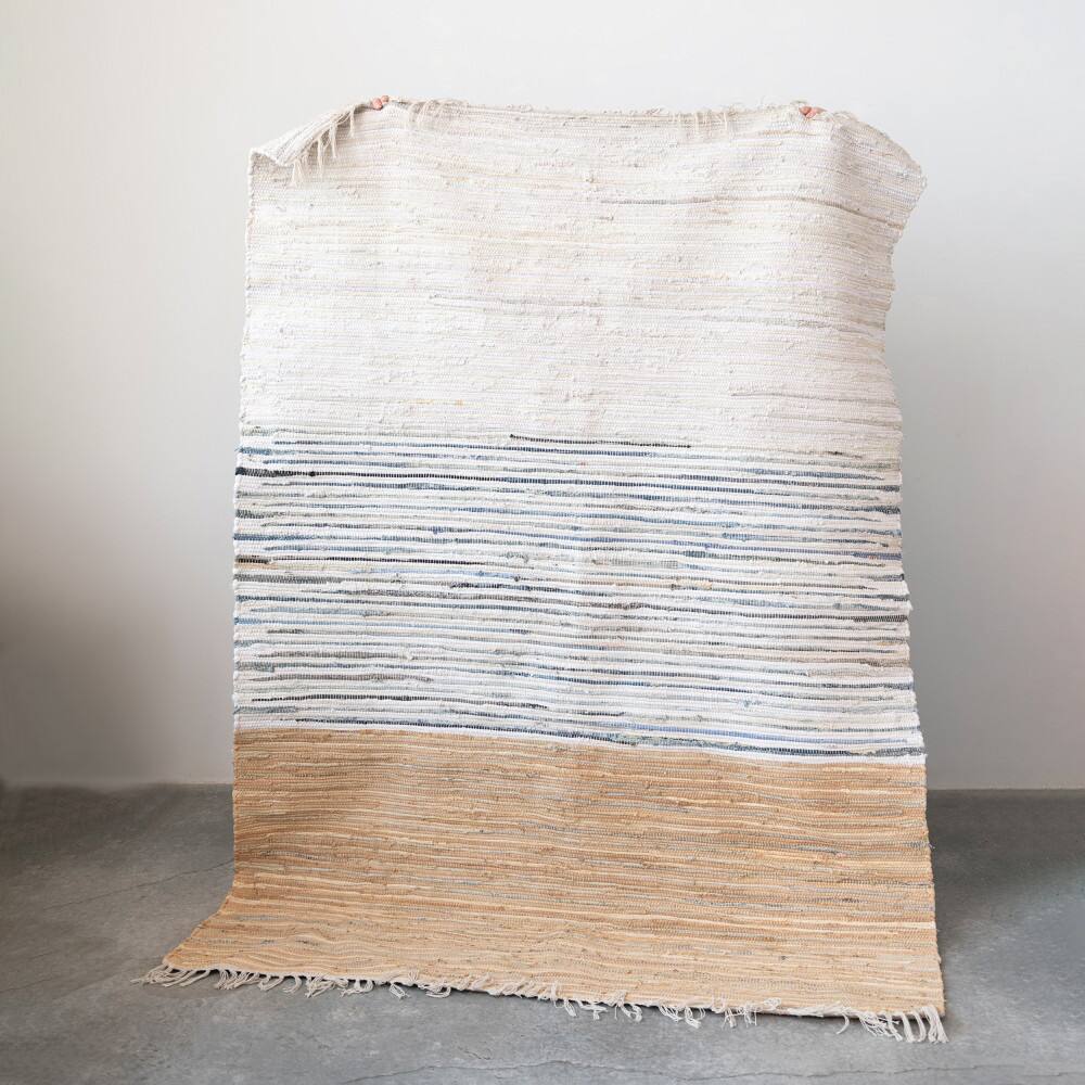 Hello Honey&#xAE; Gray &#x26; Tan Rectangle Chindi Rug with Fringe, 7ft. x 5ft.