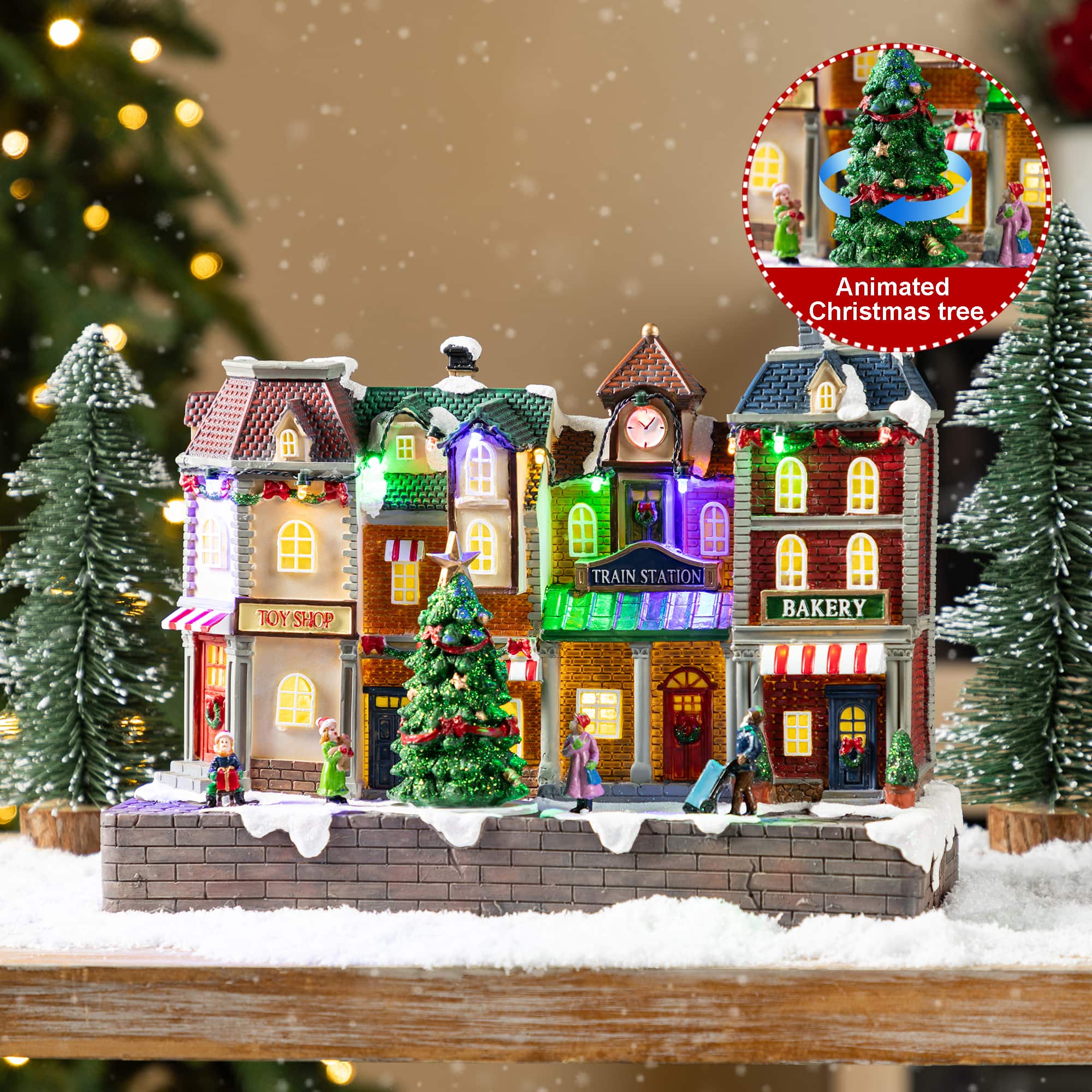 Glitzhome&#xAE; 13.75&#x22; Lighted Christmas Train station Resin Village with Movement and Music
