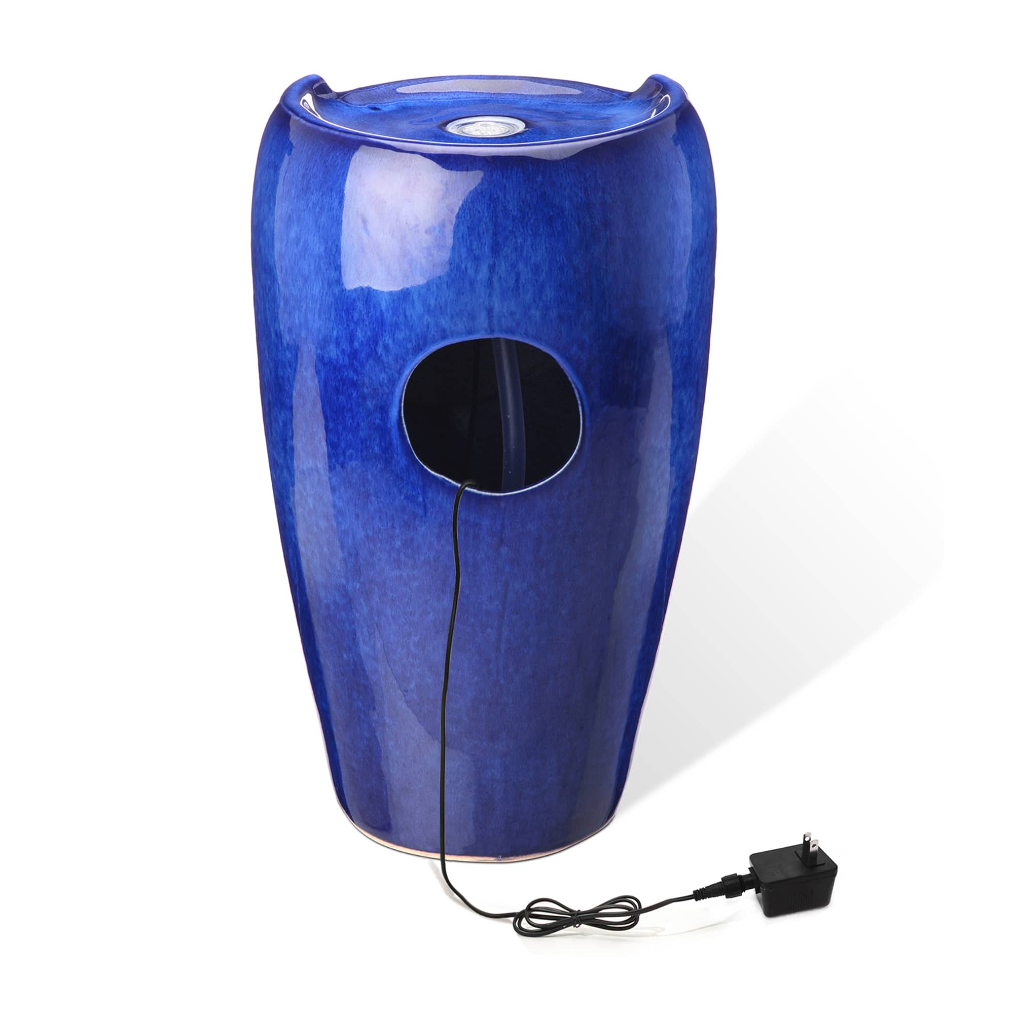 Glitzhome&#xAE; 20.5&#x22; Cobalt Blue LED Ceramic Outdoor Fountain