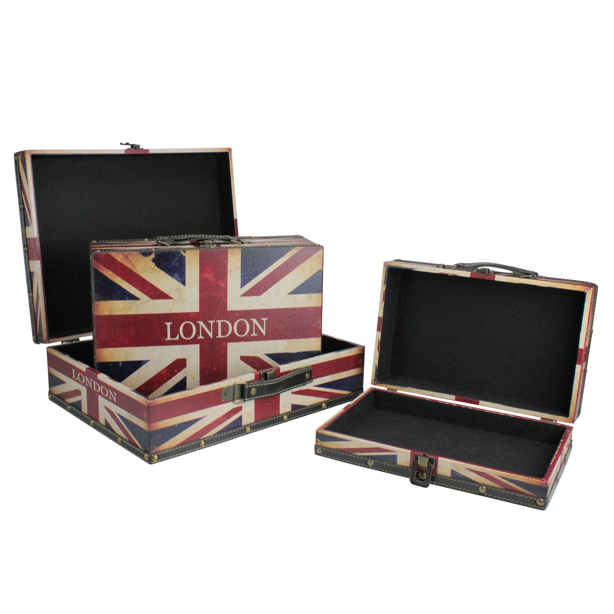 Rustic British Flag Wooden Storage Boxes Set