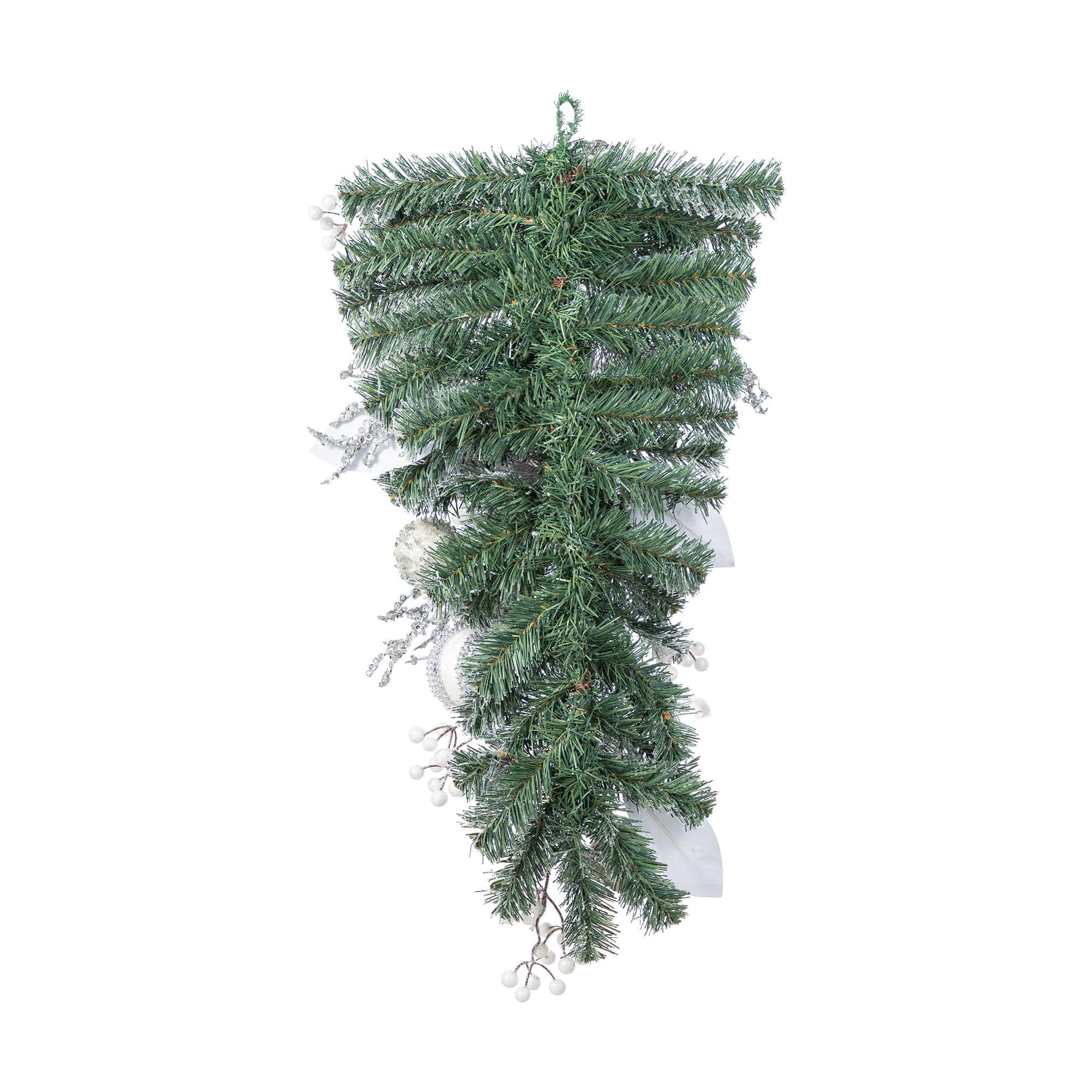 Glitzhome® 30"H Christmas Silver & White Ornament and Berry Teardrop