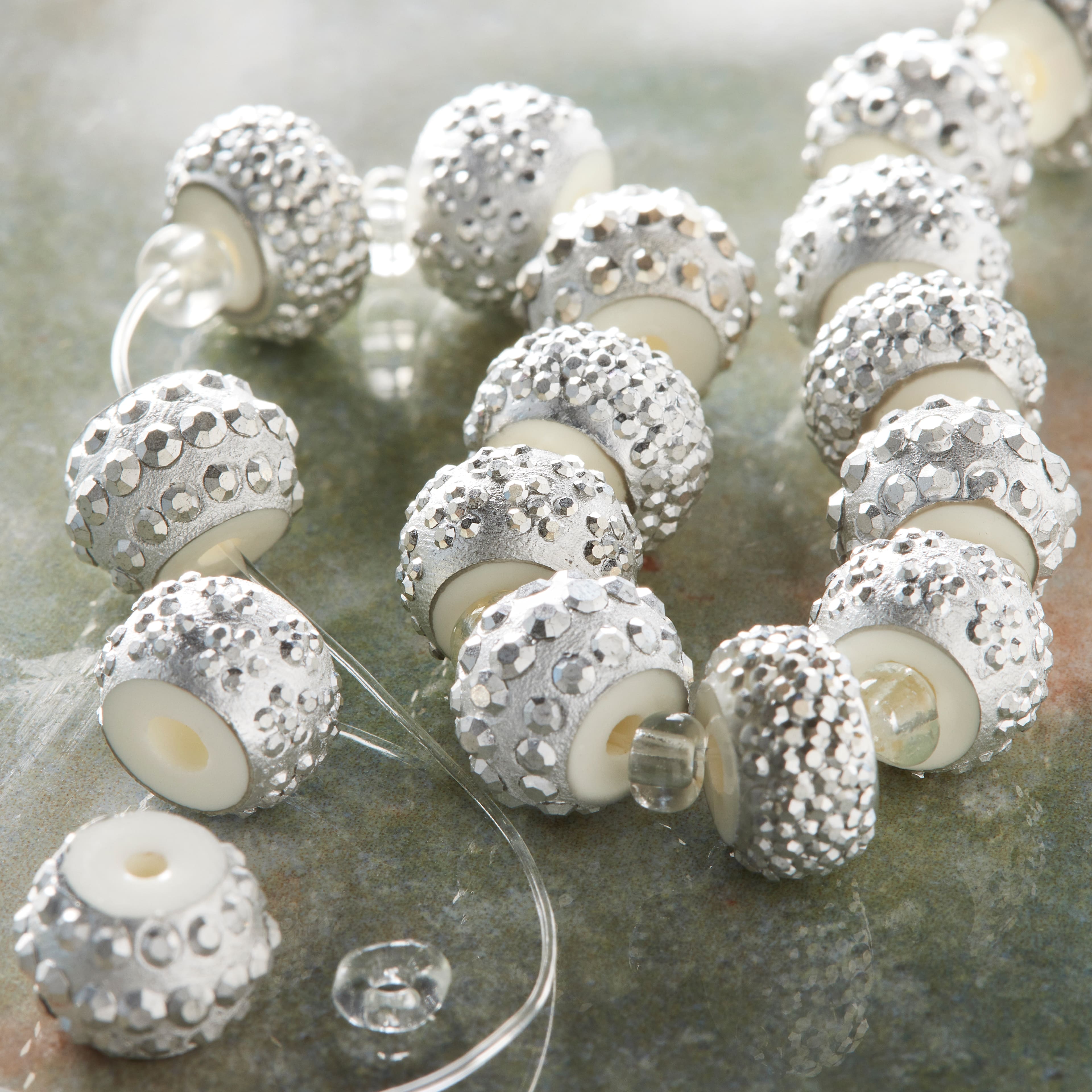 Silver Acrylic Rondel Beads, 10mm by Bead Landing™