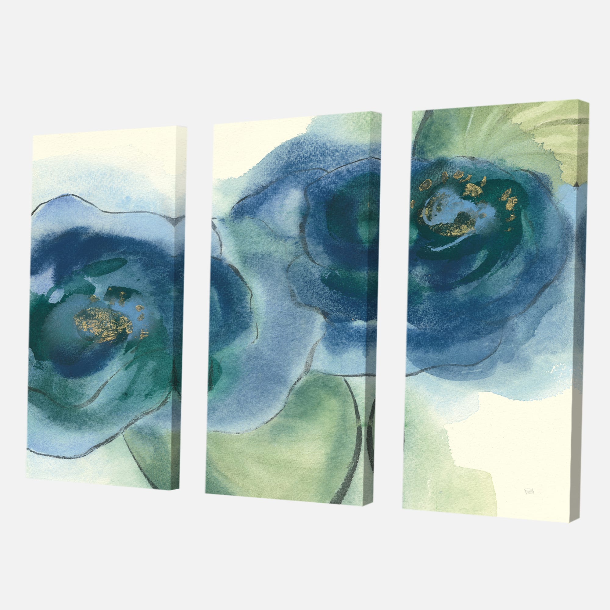 Designart - Blue Floral Poppies III - Cottage Gallery-wrapped Canvas