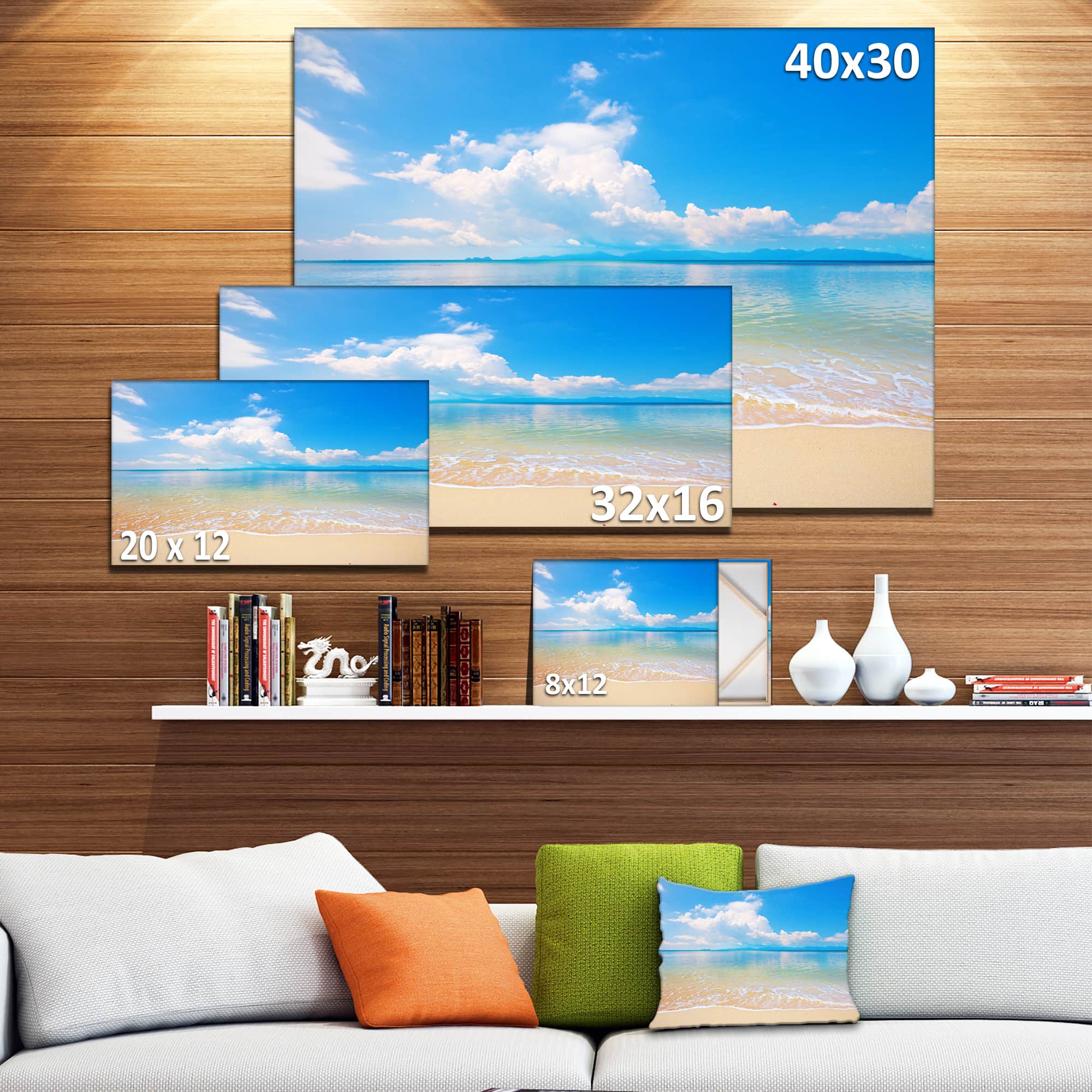 Designart - Large Clouds Over Calm Beach - Seashore Photo Canvas Print