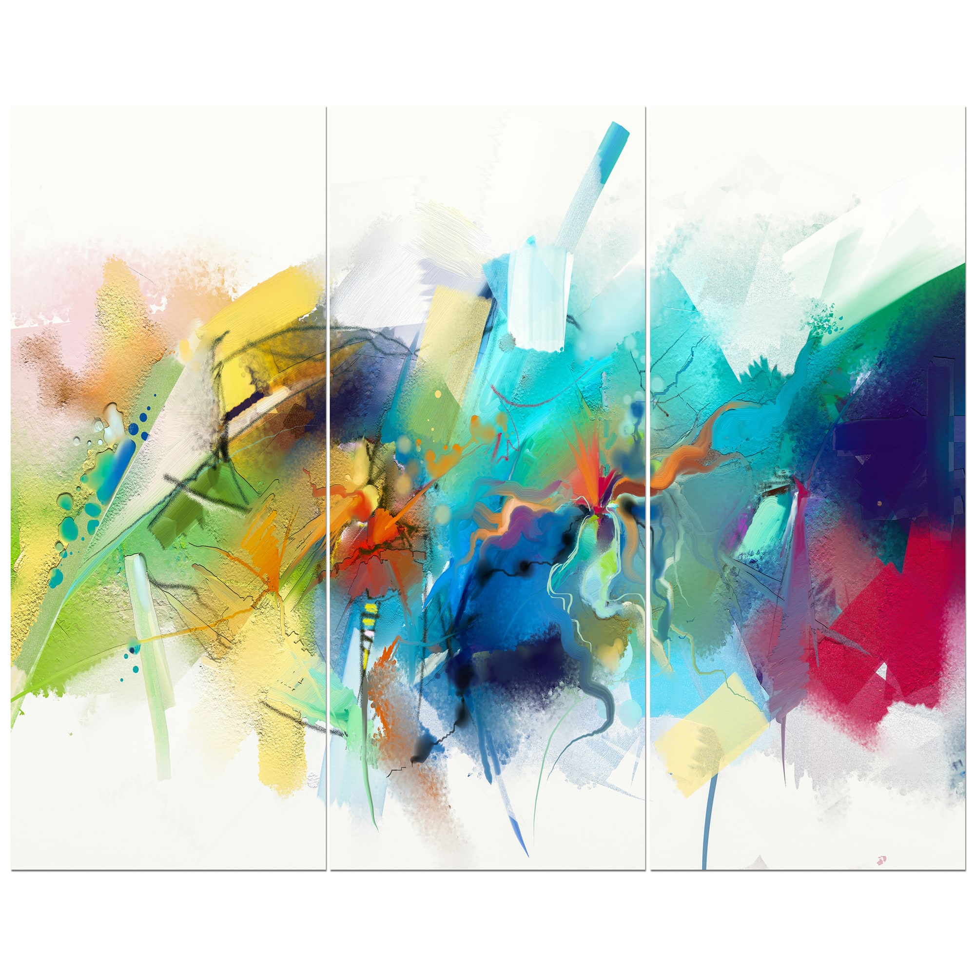 Designart - Brush Stroke Colorful Oil Painting - Contemporary Painting Print on Wrapped Canvas set