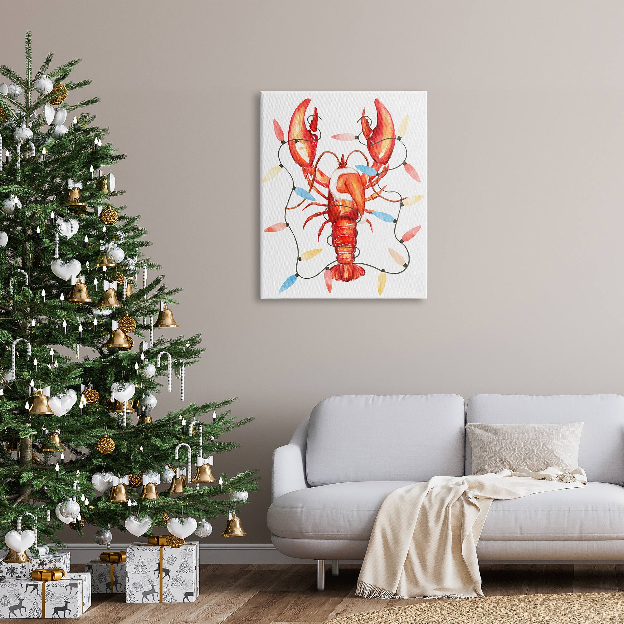 Stupell Industries Nautical Lobster Christmas Lights Canvas Wall Art