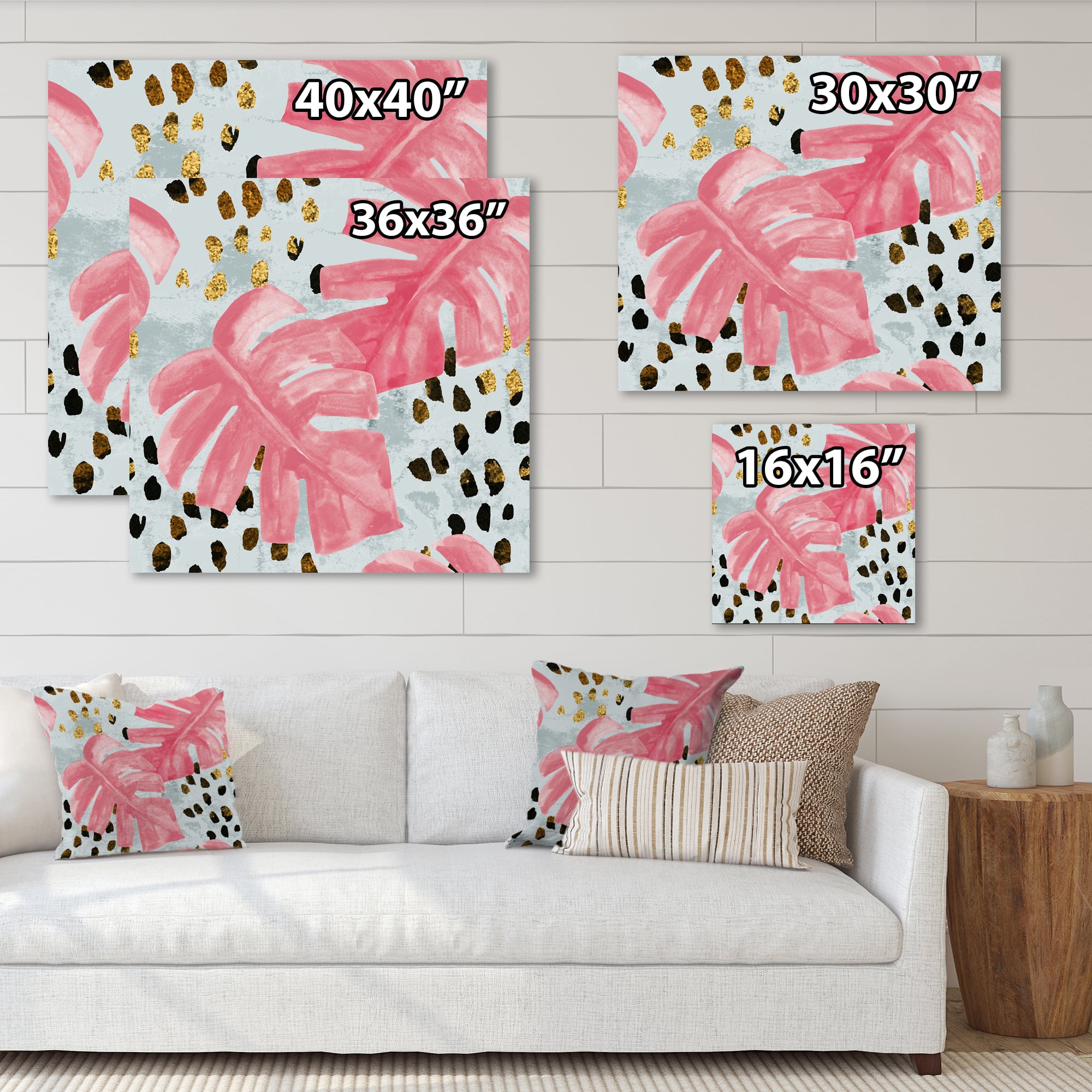 Designart - Pink Colored Monstera On Rough Brush Strokes II - Tropical Canvas Wall Art Print