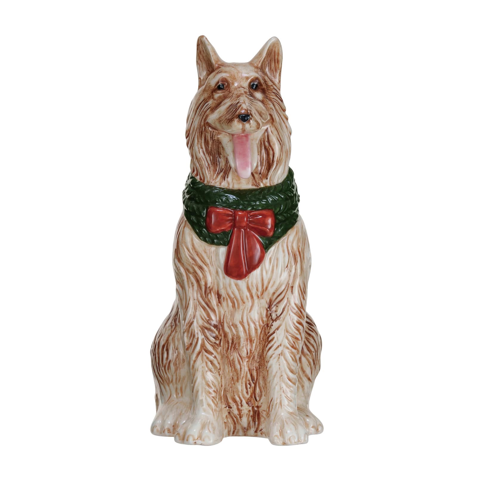 Hello Honey® 8" Dog with Christmas Scarf Hand-Painted Stoneware Collie Vase