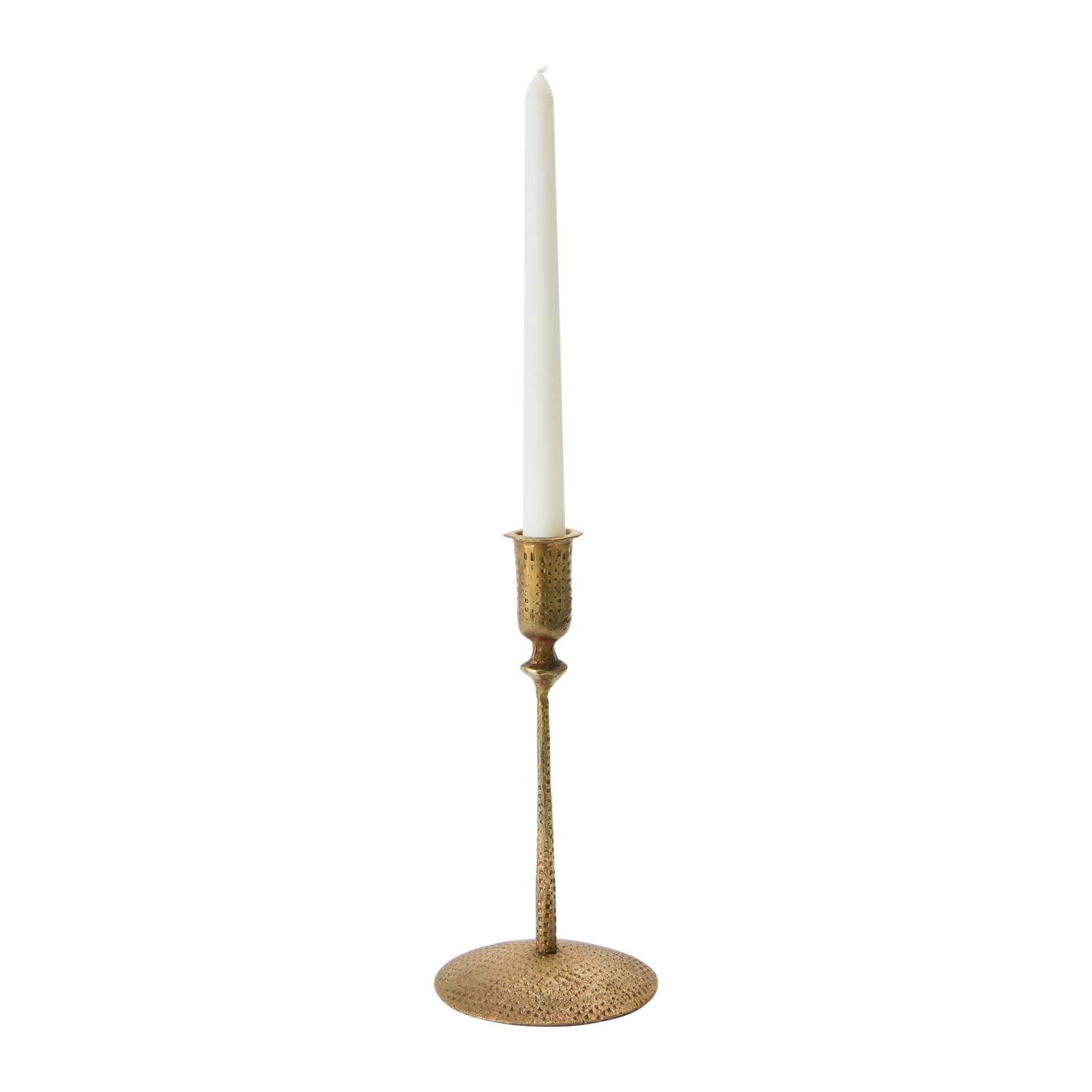 9&#x22; Antique Brass Hand-Forged Hammered Metal Taper Candle Holder