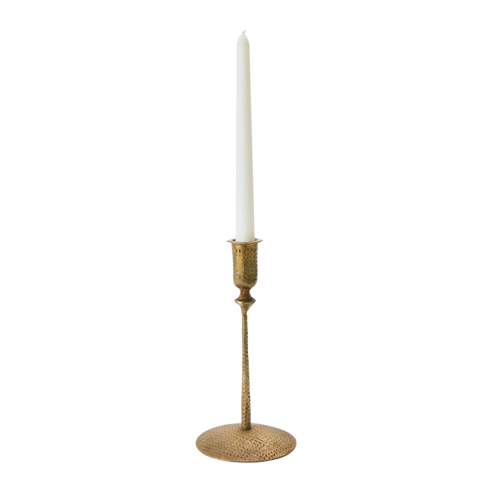 Hello Honey® 9" Antique Brass Hand-Forged Hammered Metal Taper Candle Holder