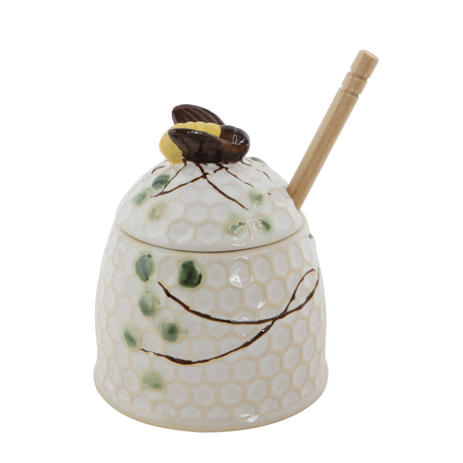Stoneware Bee Honey Jar with Lid &#x26; Dipper Set