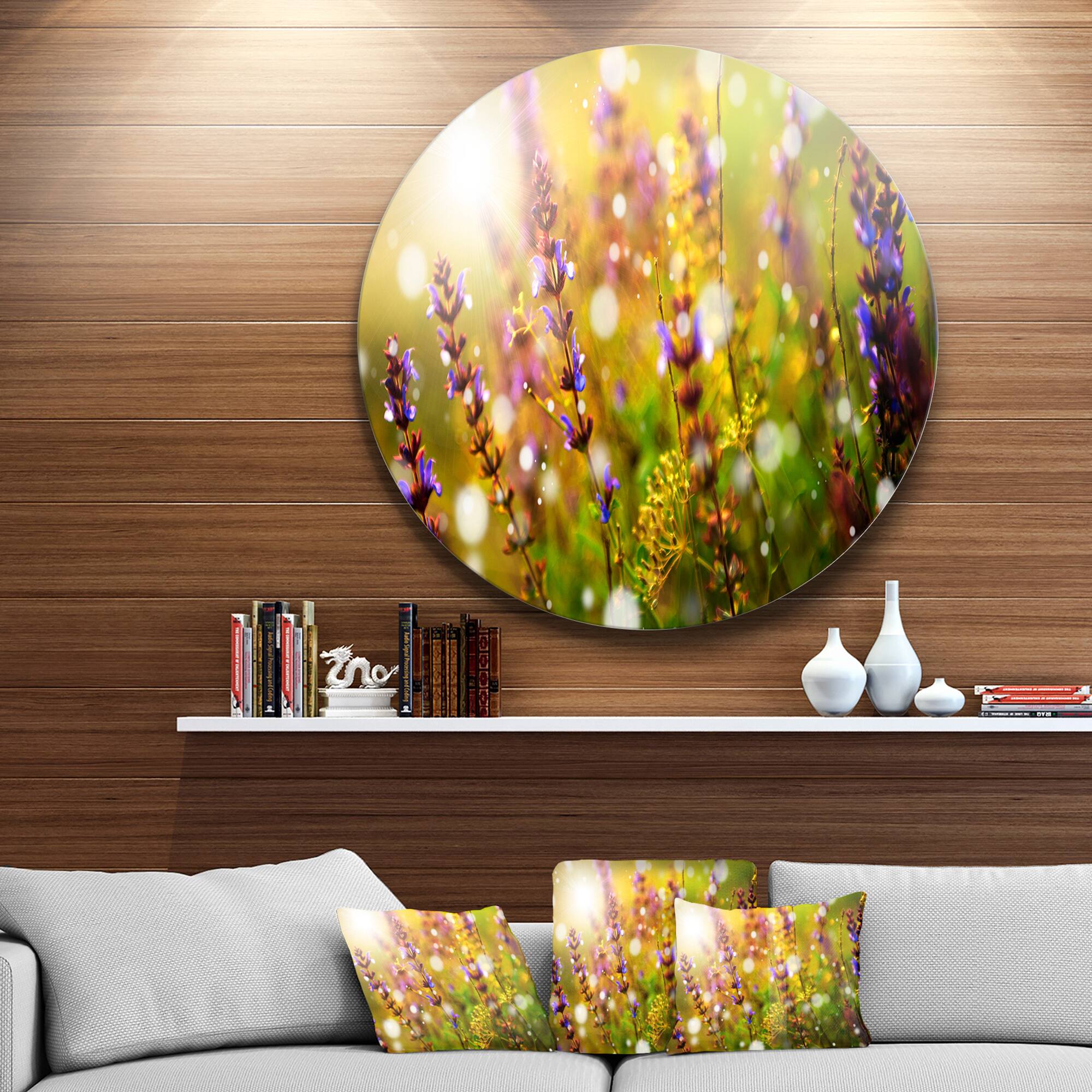 Designart - Beautiful Purple Wild Flowers&#x27; Large Floral Metal Circle Wall Art