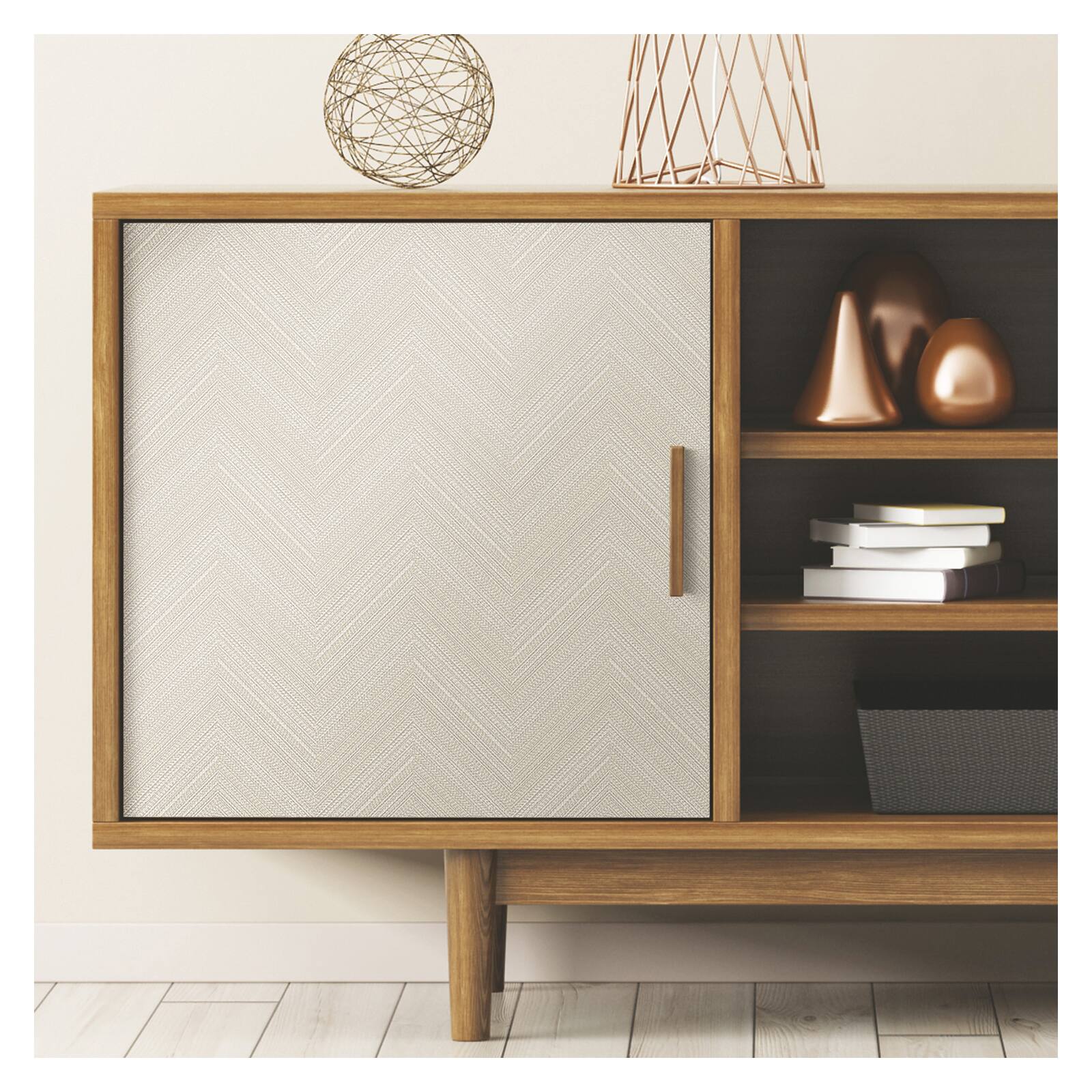 RoomMates White & Beige Herringbone Weave Peel & Stick Wallpaper