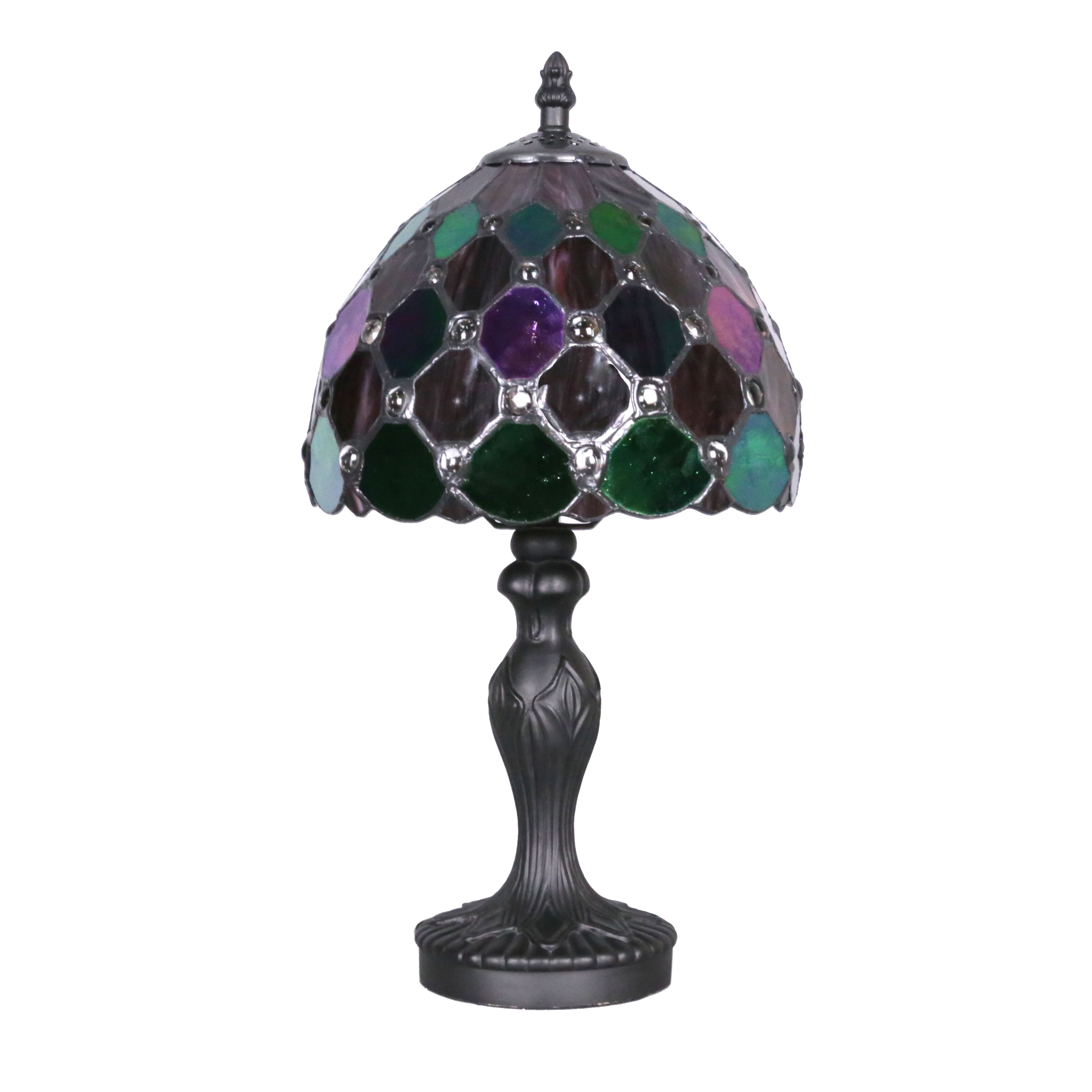 14.75" Black, Green & Purple Glass Tiffany Lamp by Ashland®
