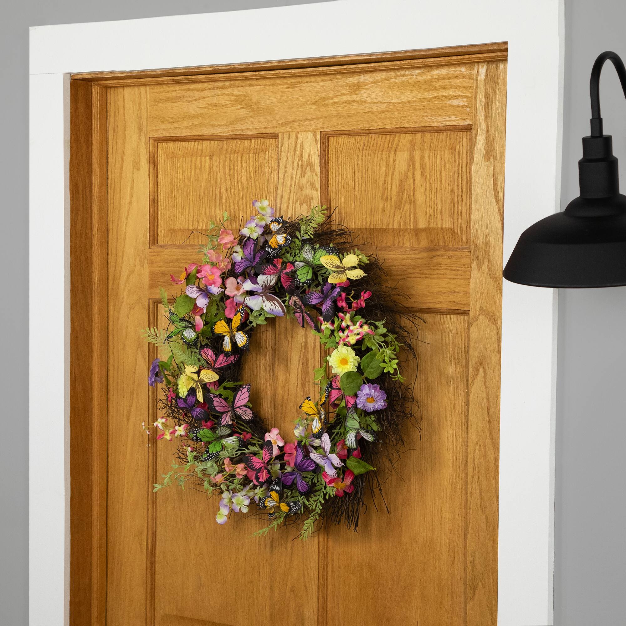 24" Butterfly & Wildflower Floral Twig Spring Wreath