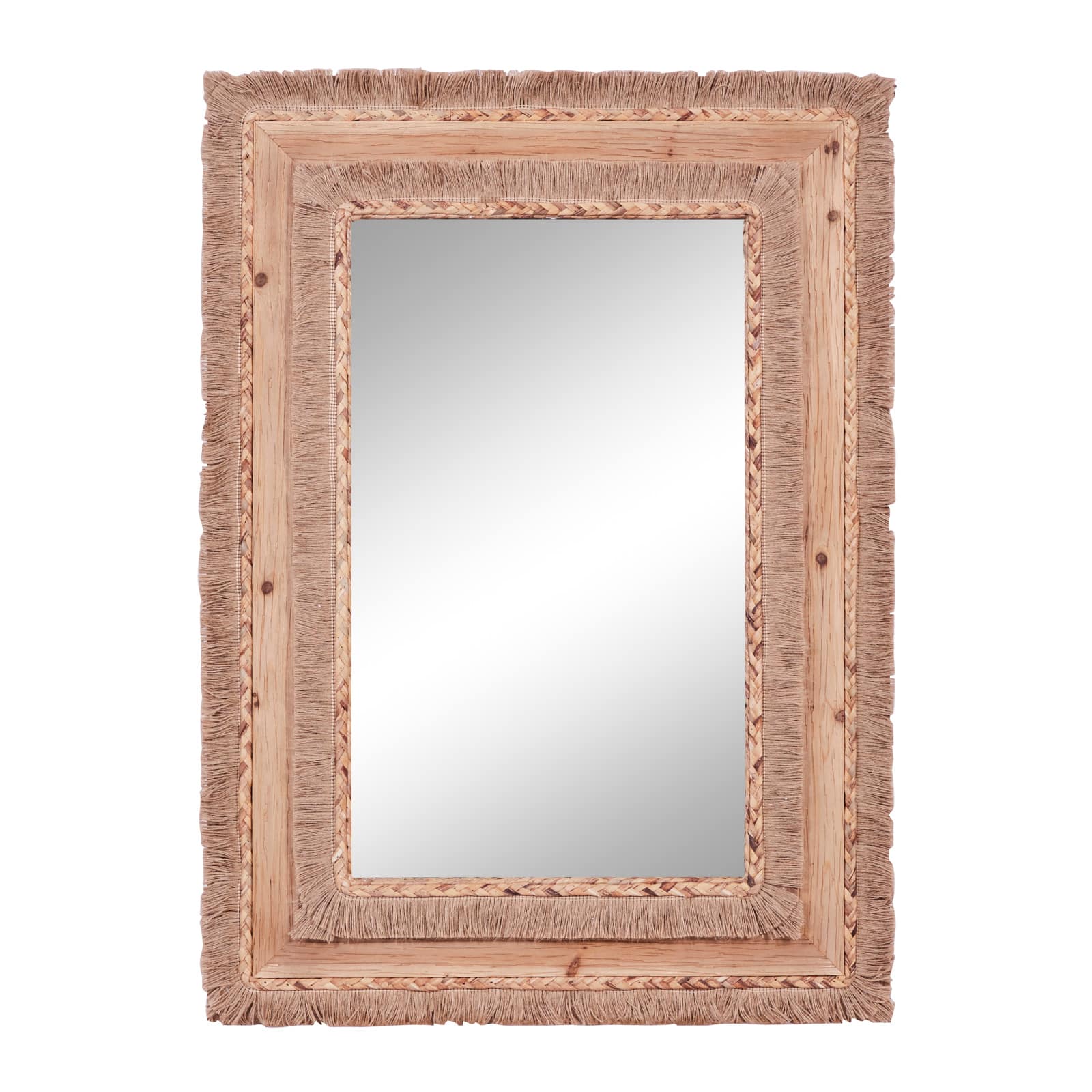 36&#x22; Brown Bohemian Style Wood Wall Mirror