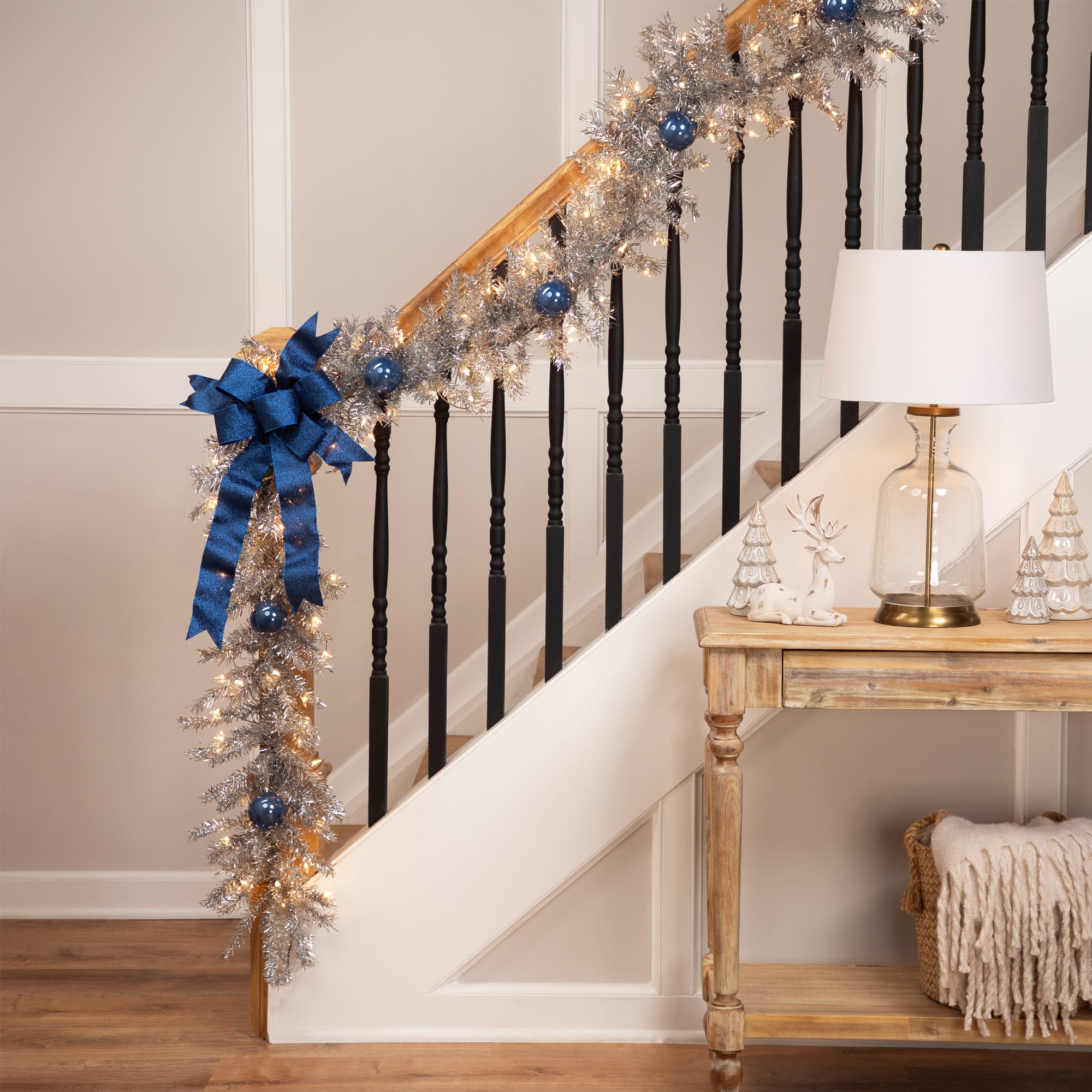 9ft. Pre-Lit Silver Tinsel Christmas Garland | Michaels, image size:2000x2000