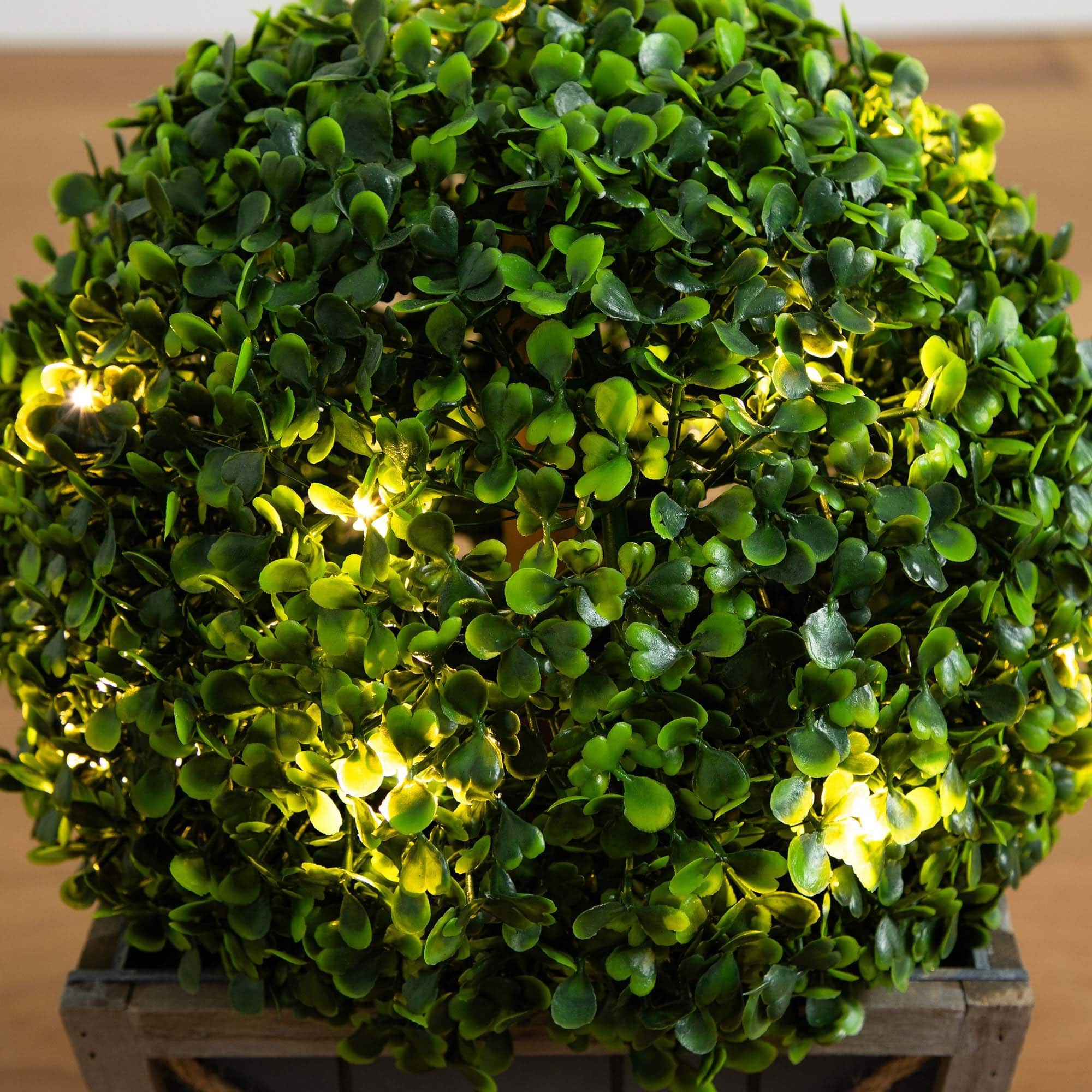 18" LED UV Resistant Boxwood Ball Topiary in Decorative Planter