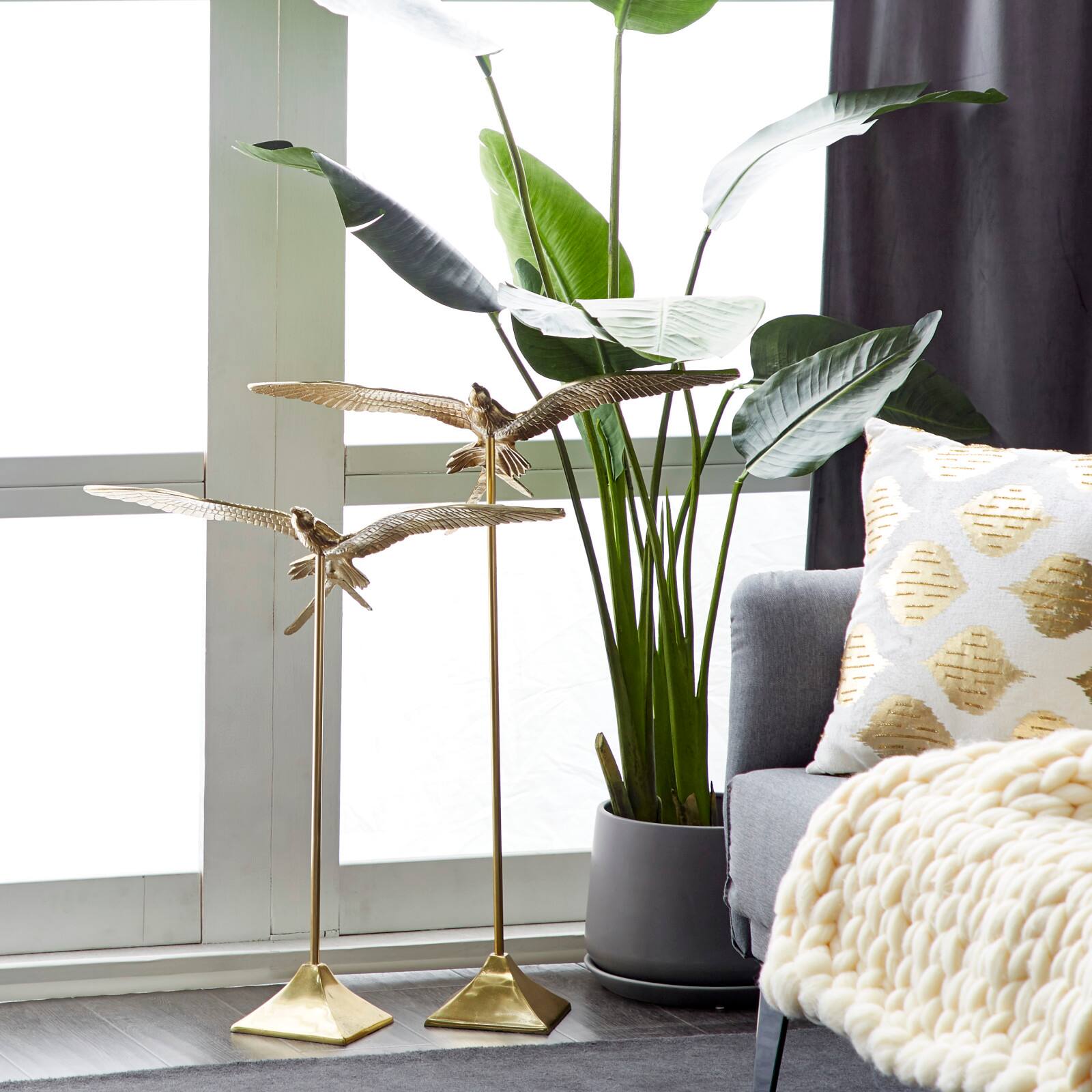 Set of 2 Gold Aluminum Glam Bird Sculpture, 25&#x22;, 30&#x22;
