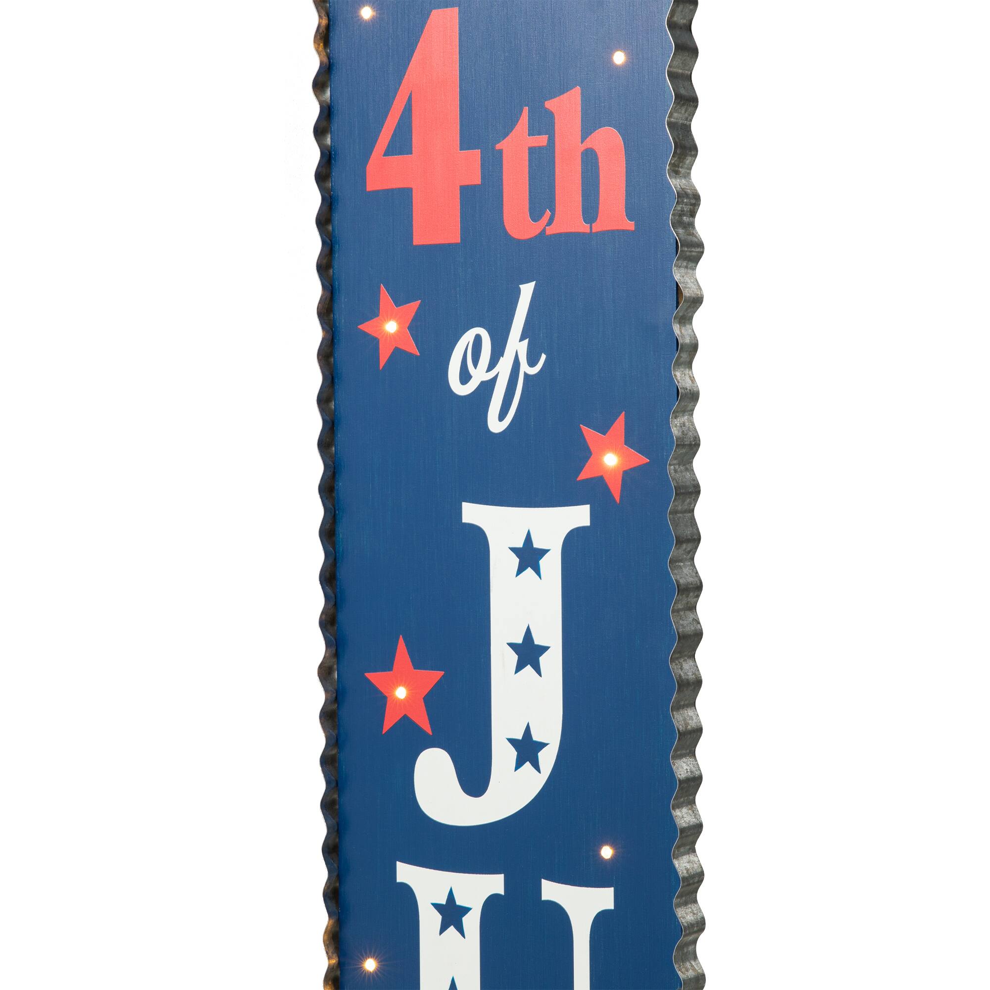 Glitzhome&#xAE; 42.5&#x22; Lighted Wood Happy July 4th Porch Sign