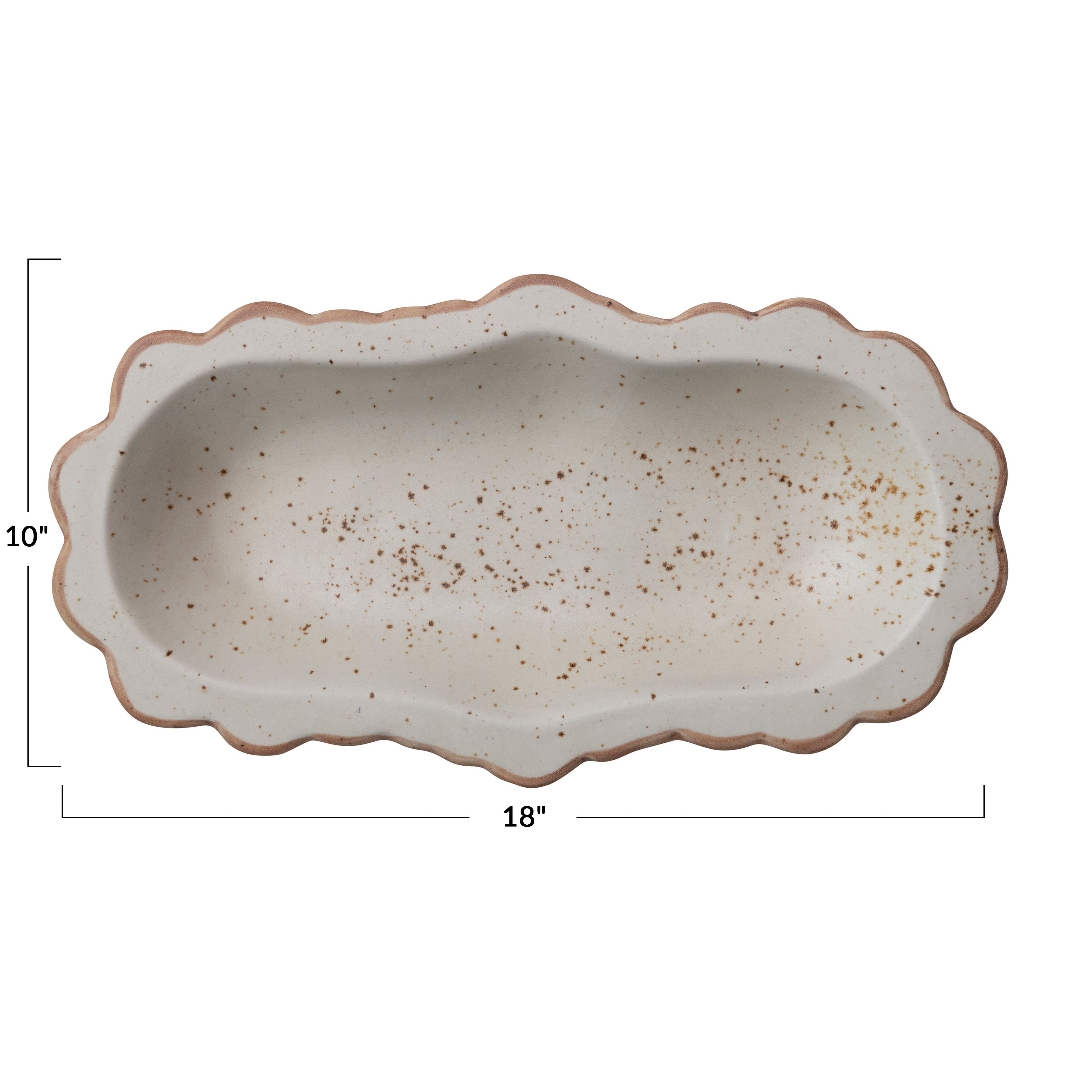 18&#x22; Ivory &#x26; Brown Speckled Stoneware Platter with Scalloped Edge