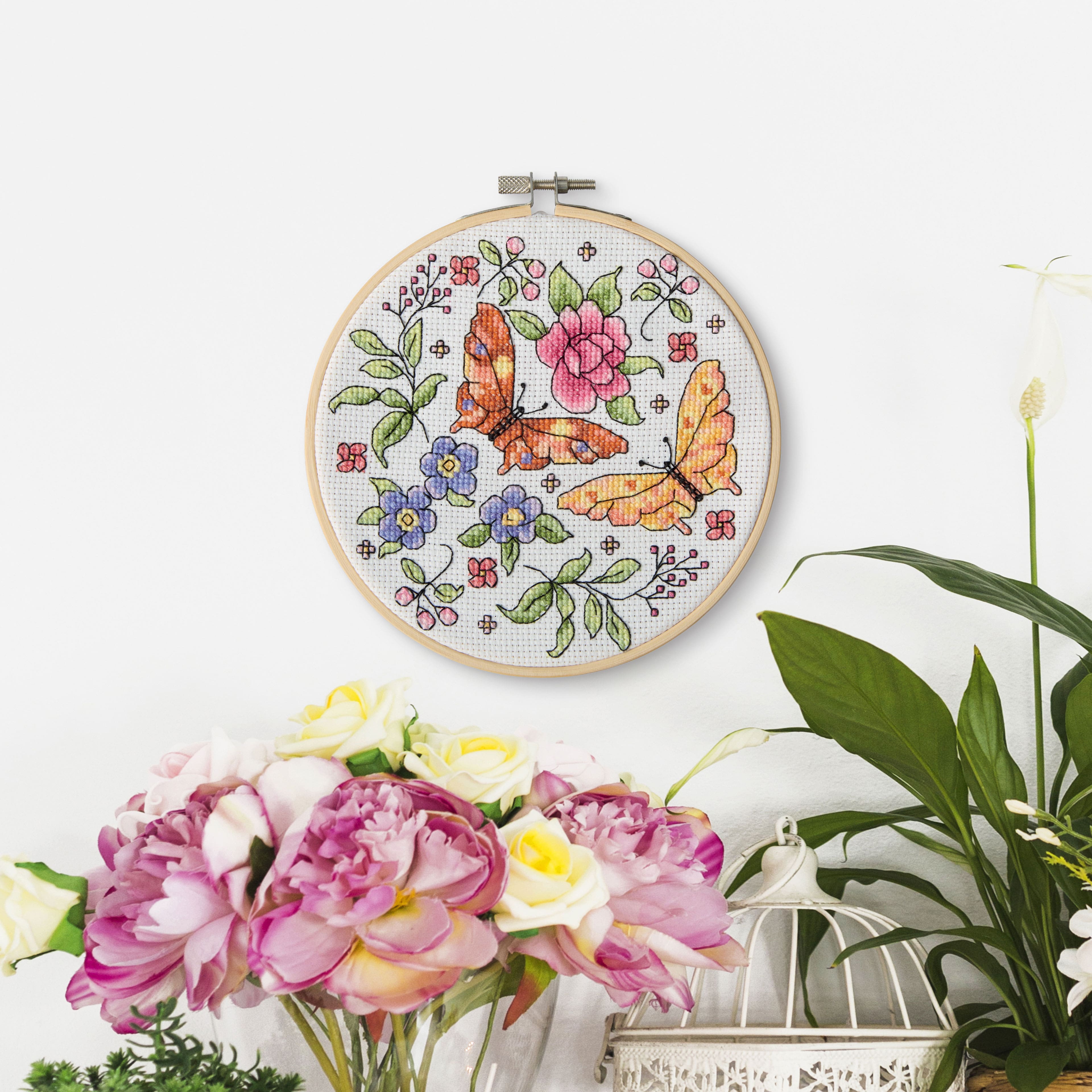 6" Butterflies Counted Cross Stitch Kit with Hoop by Loops & Threads®