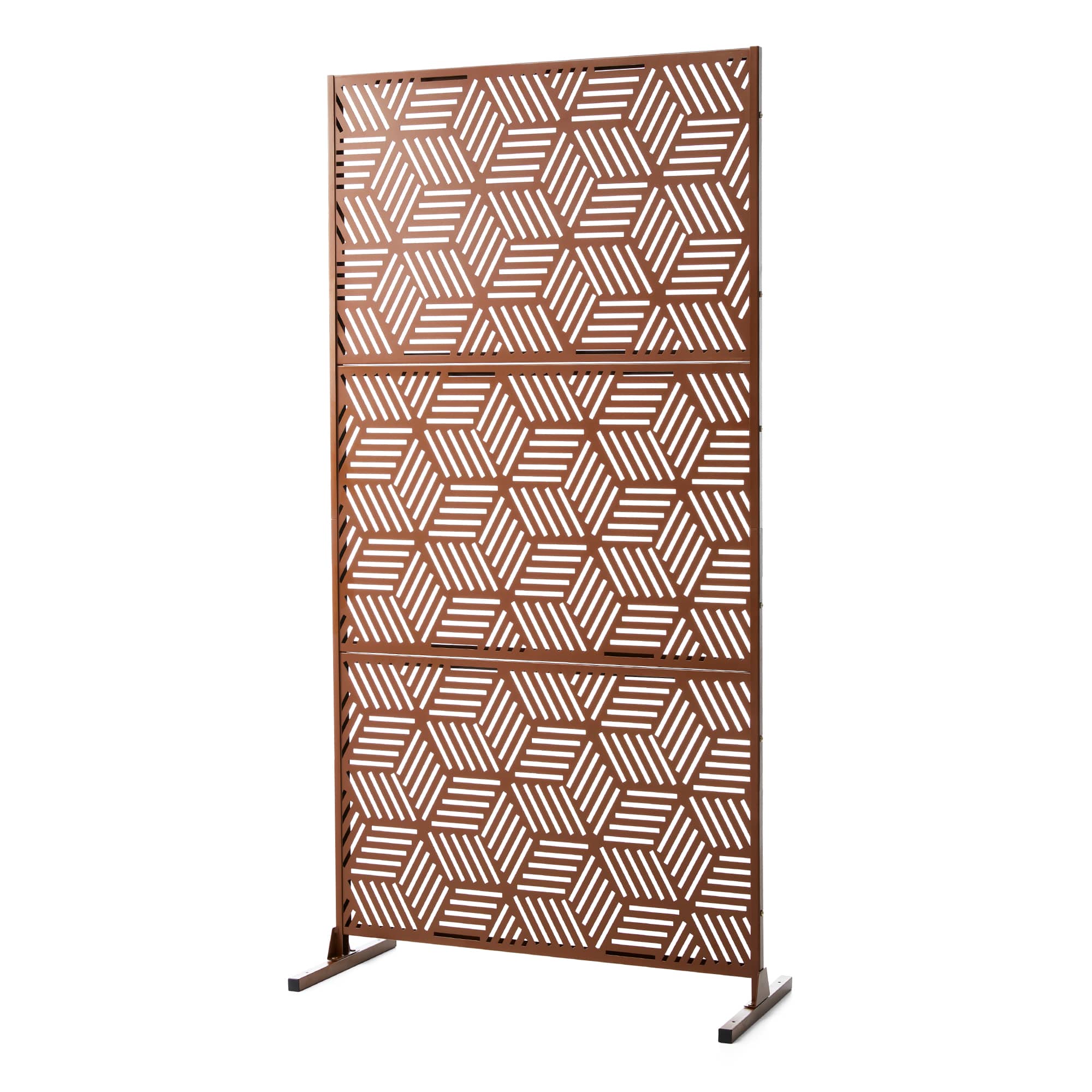 Glitzhome&#xAE; 6ft. Brown Galvanized Steel Geometric Pattern Privacy Screen Fence Panel &#x26; Room Divider