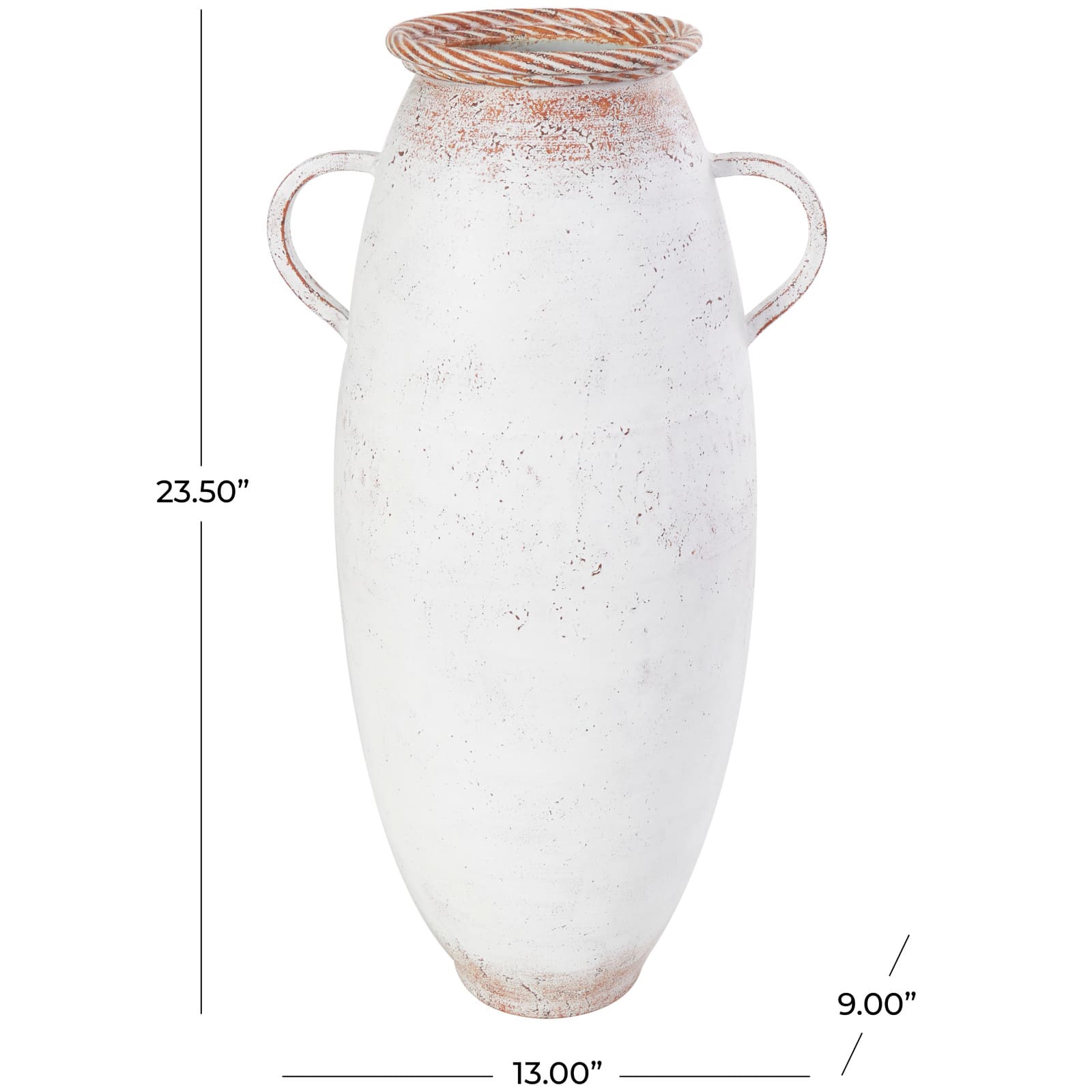 23.5&#x22; Distressed White Metal Vase