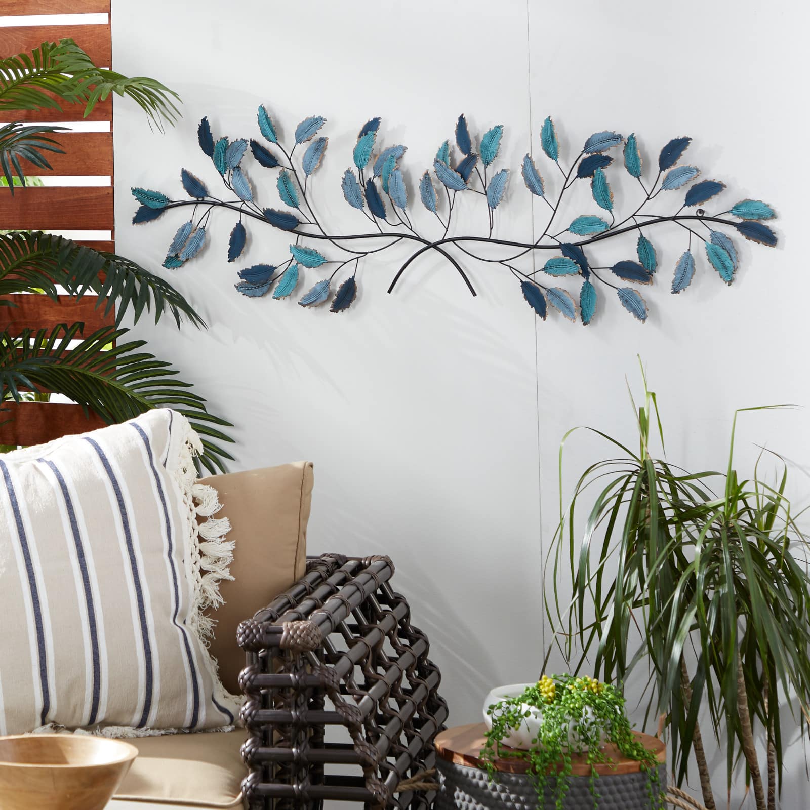 Blue Metal Leaves Wall Decoration