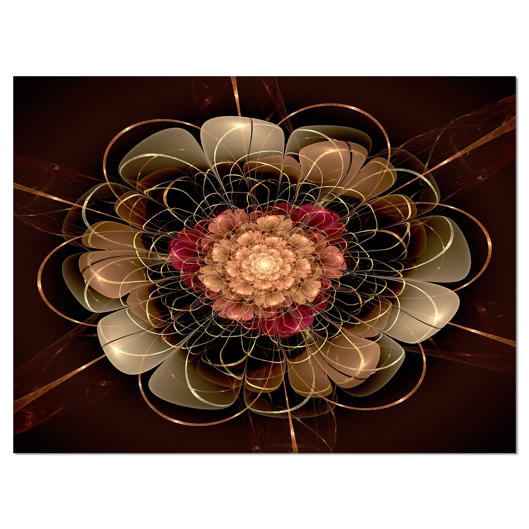 Designart - Dark Gold Red Fractal Flower Pattern - Extra Large Floral Wall Art