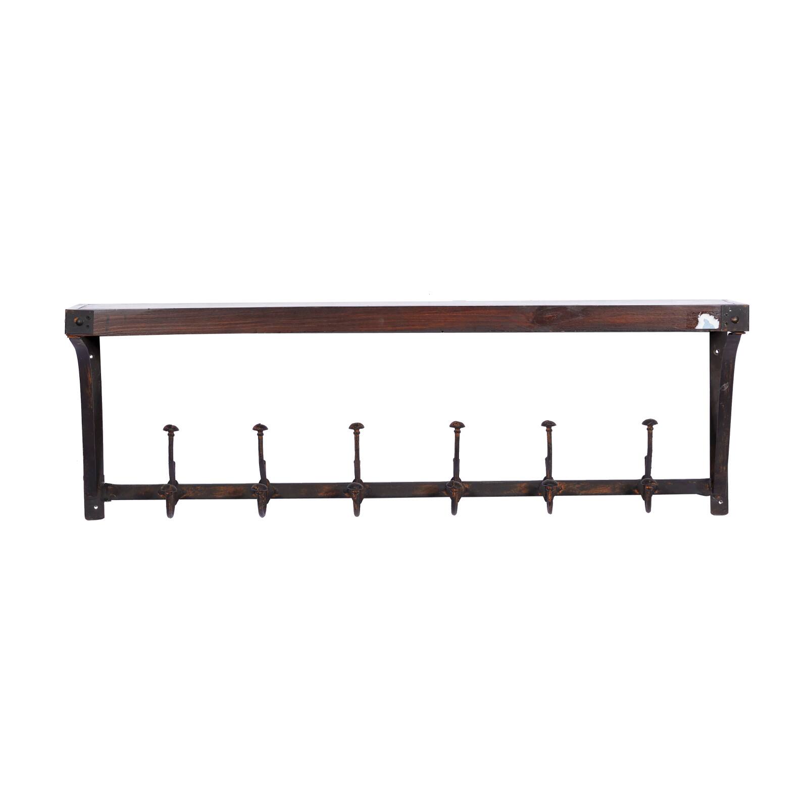 Brown Wood Industrial Wall Hooks with Shelf