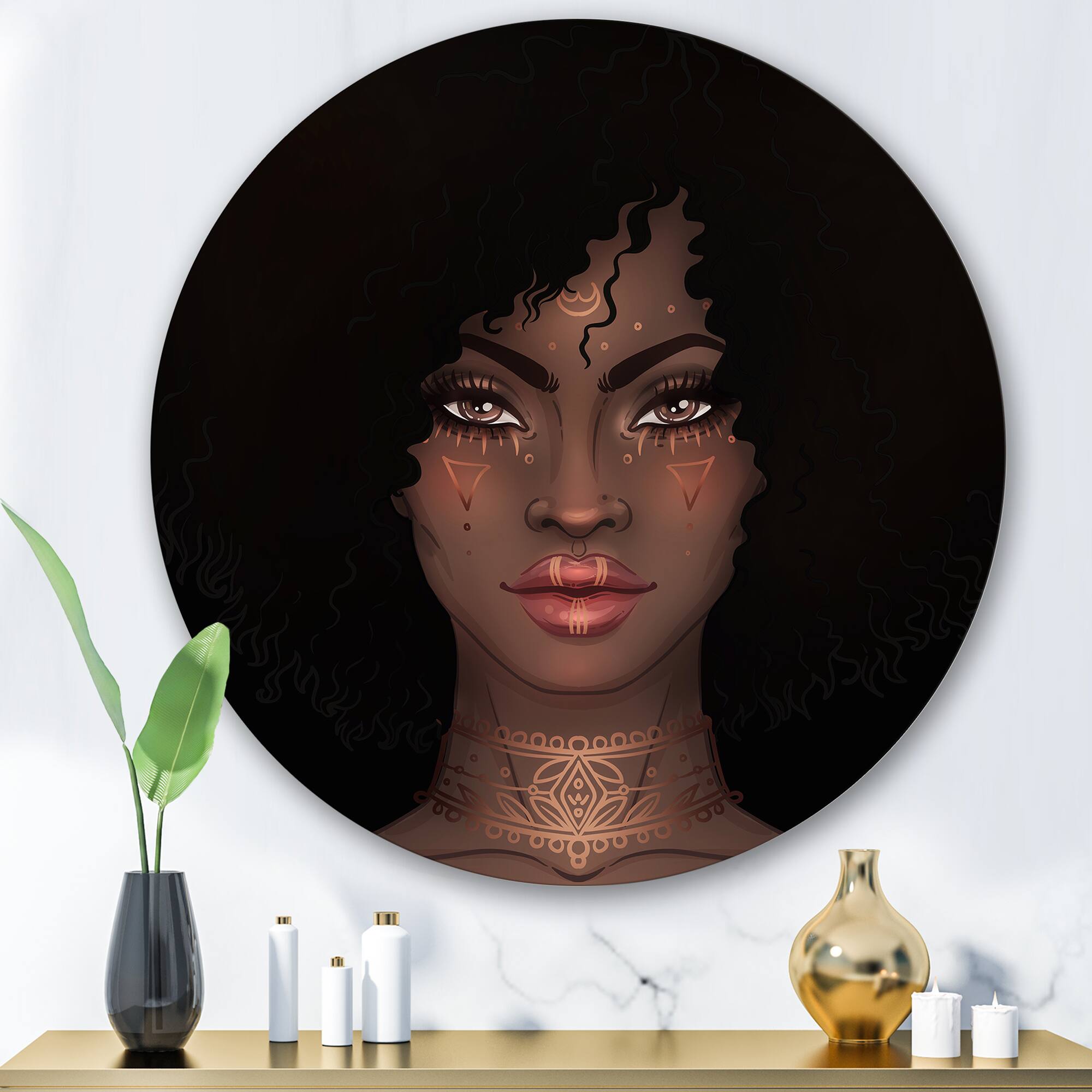 Designart - Portrait of African American Woman II - Modern Metal Circle Wall Art